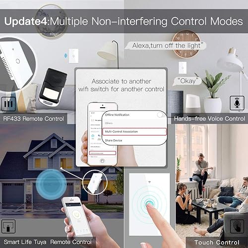 Miniatura 7 de MoesGo - Interruptor de luz inteligente de pared, panel de vidrio, control múltiple (3 vías), interruptores táctiles Wi-Fi de 2.4 GHz, requiere