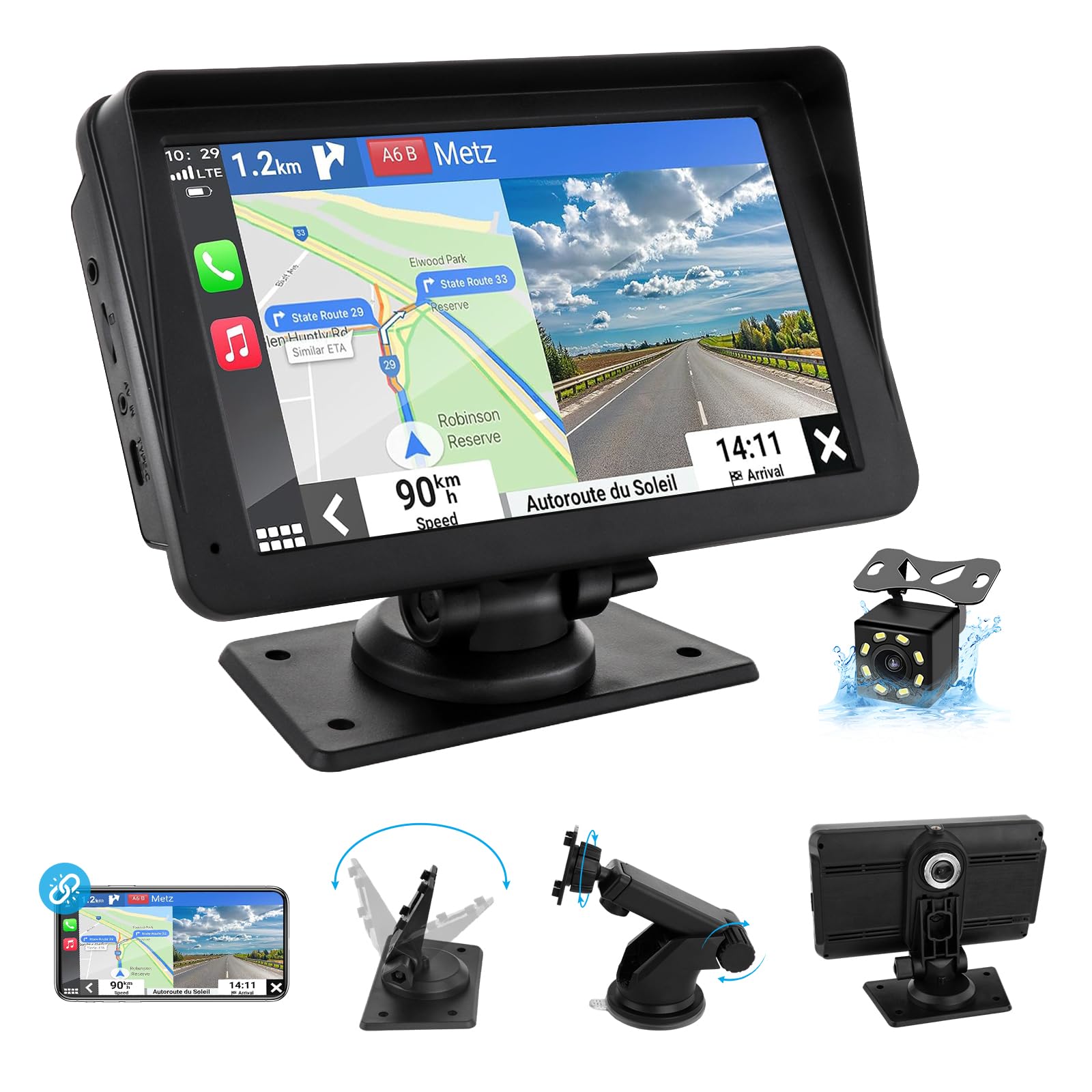 Bvdfgk Portable Carplay Screen for Car - 7 inch Carplay with Backup Camera, Smart Stereo with Touch Screen for Android and Other System, Car Play Box for Radio, Audio, GPS Navigation