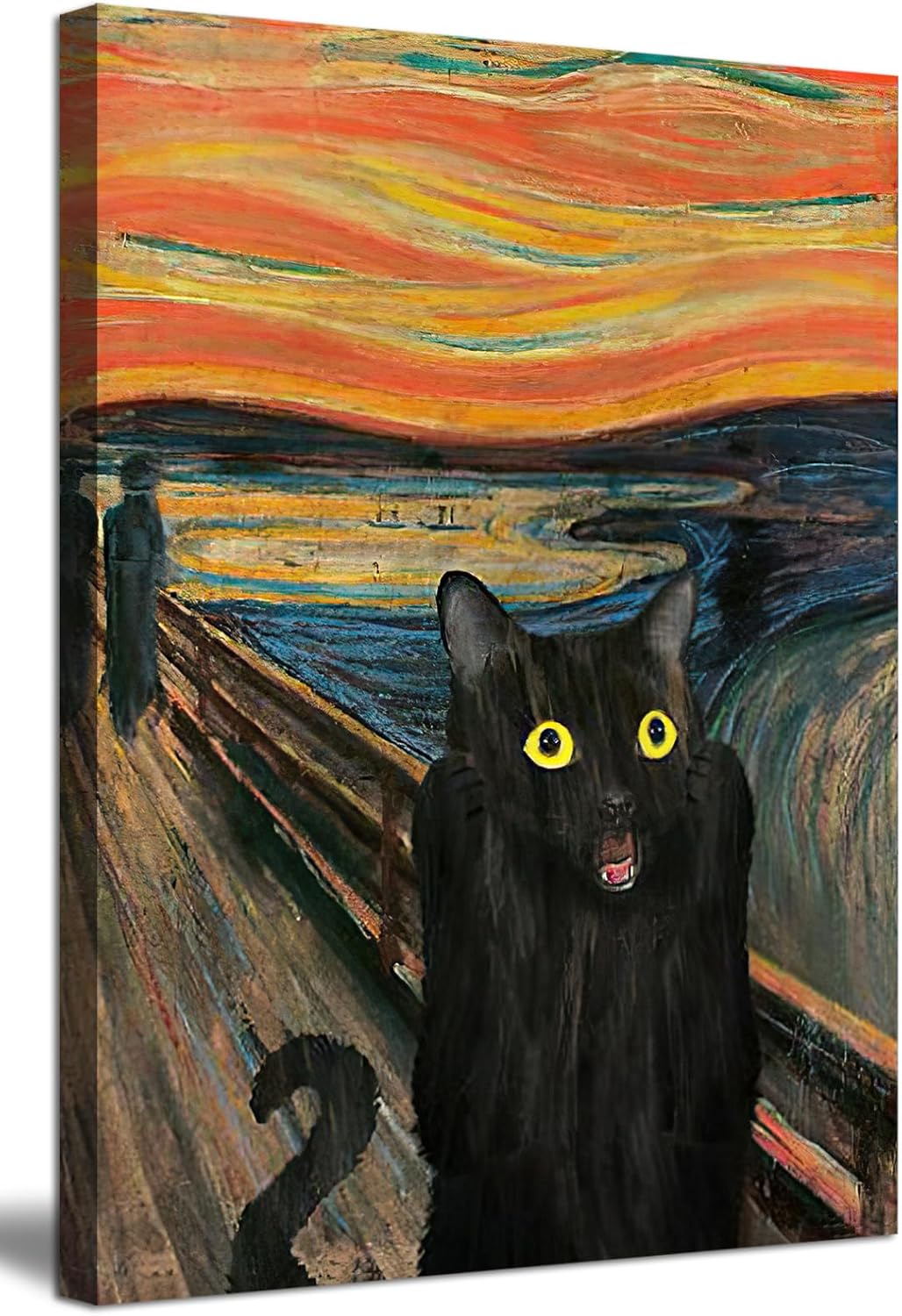 Funny Bathroom Decor Wall Art Famous Cat Canvas Print Framed Funny Dog Painting Poster Classic Animal Portrait Artwork for Bathroom Bedroom Living Room Kitchen Office 16x24in Framed