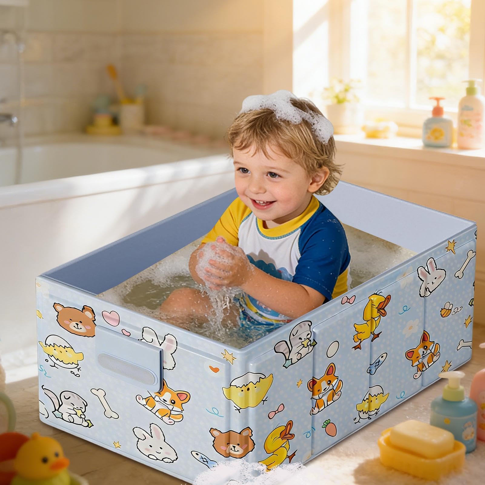Vasca da Bagno Pieghevole per Bambini Tenuta stagna con tappo di scarico | Compatta e Facile da Riporre per Viaggi, Camper, Terrazzo, Uso Esterno e Balcone
