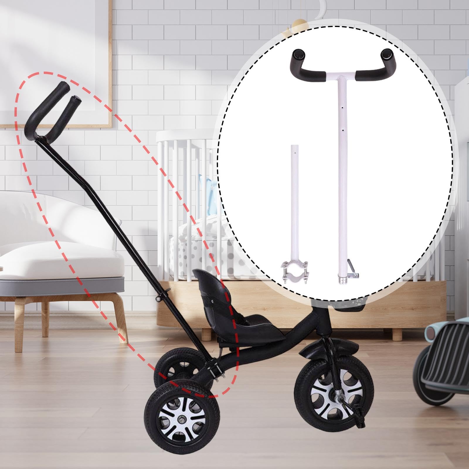 Universeller Schiebegriff für Kinder, Lenkerverlängerung, Ergonomischer Schwammgriff, Leicht Abnehmbar, Weiß