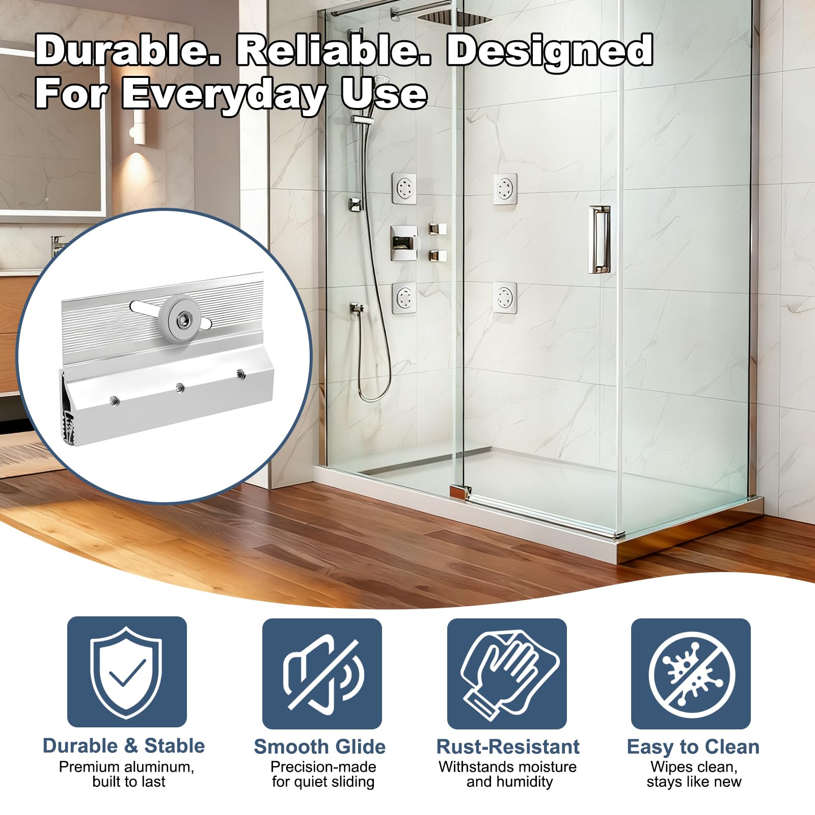 4 Pack M 6053 Frameless Shower Door Roller Assemblies – 3/4" Plastic Wheels with Ball Bearings,Chrome Aluminum Bracket,Replacement Kit for Glass Sliding Doors Parts — Amazon image 7