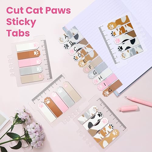 Miniatura 2 de NEWEST 400 pestañas adhesivas de patas de gato, bonitos marcadores de página, pestañas adhesivas translúcidas de índice con regla, pestañas de