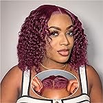 Ailwelia Curly Bob Wig Human Hair Deep Wave 200% Density 5x5 HD Lace Closure Wigs Human Hair Bob Wigs For Black Women Wear And Go Glueless Curly Wig Burgundy Color 12 Inch