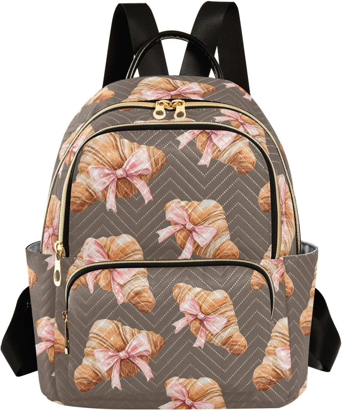 Bow Bread on Brown Backpack Purse for Women Shoulder Bag Fashion Daypack Ladies Handbag Lightweight Travel Bag Rucksack