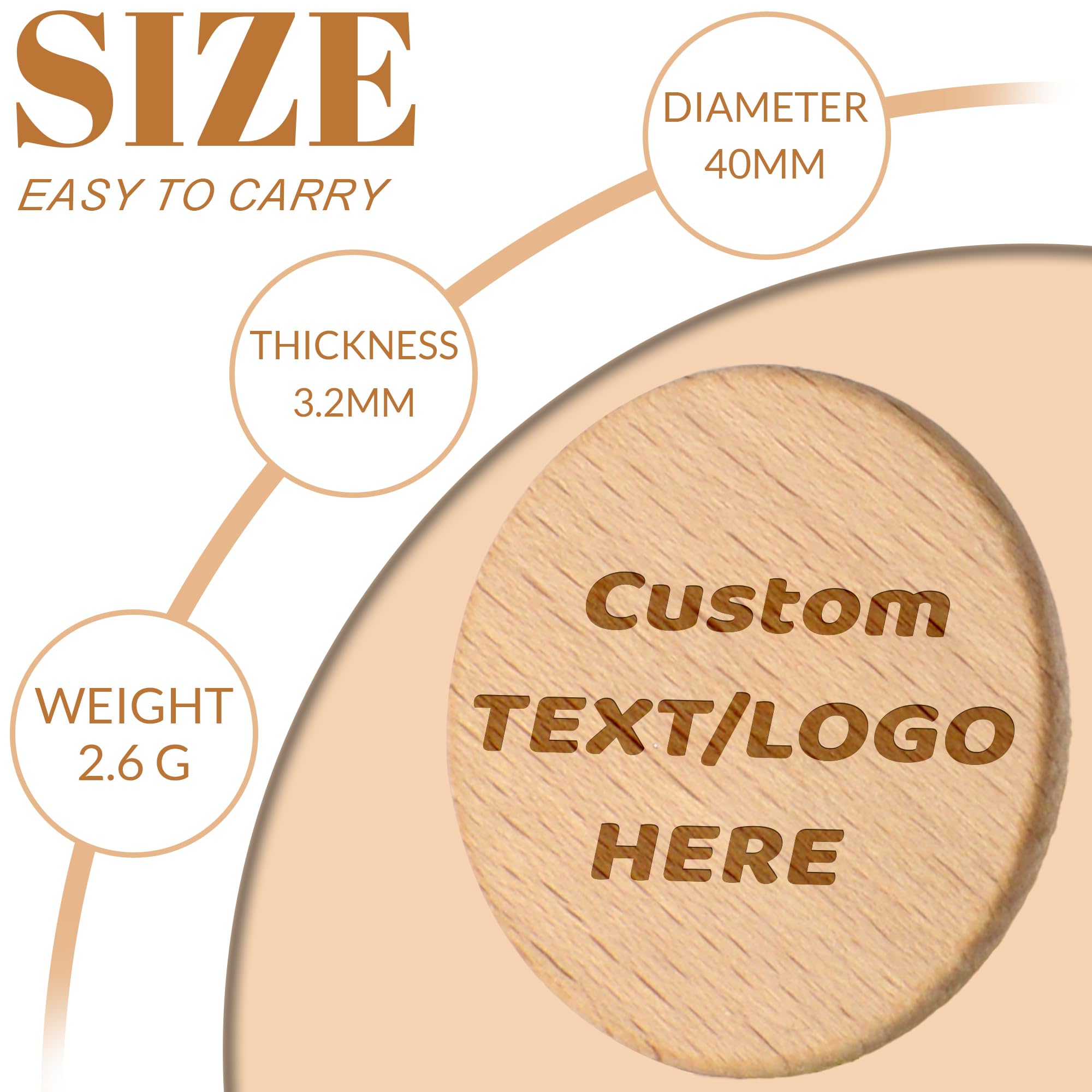 30-1000 gettoni in legno personalizzati, gettoni personalizzati da 1,5 pollici, incisi con il tuo logo/testo o immagine su truciolo di legno, ideali per bar, feste, matrimoni, eventi aziendali