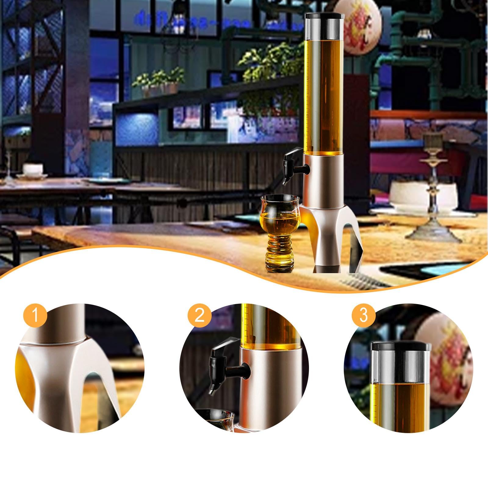 Dispensador de Mimosas, Torre de Bebidas, Dispensador de Cerveza para Al Aire Libre, Restaurantes Al Aire Libre, Plata, 1.5l