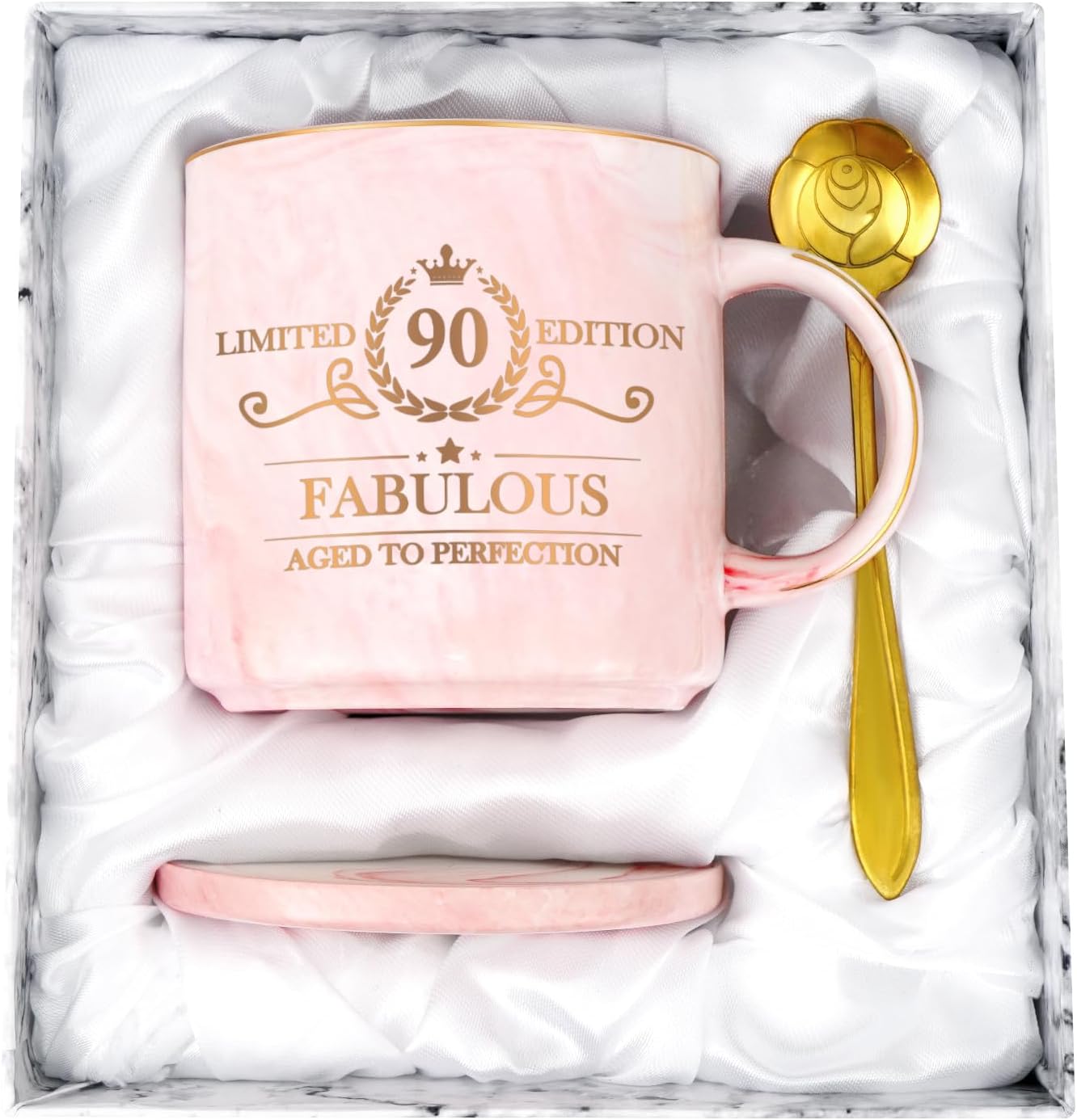 Cabtnca 90th Birthday Gifts for Women, Gifts for 90 Year Old Woman, 90 and Fabulous, Limited 90 Edition Mug, 90th Birthday Gift Ideas for Grandma Mom Aunt, Happy 90th Birthday, 12Oz
