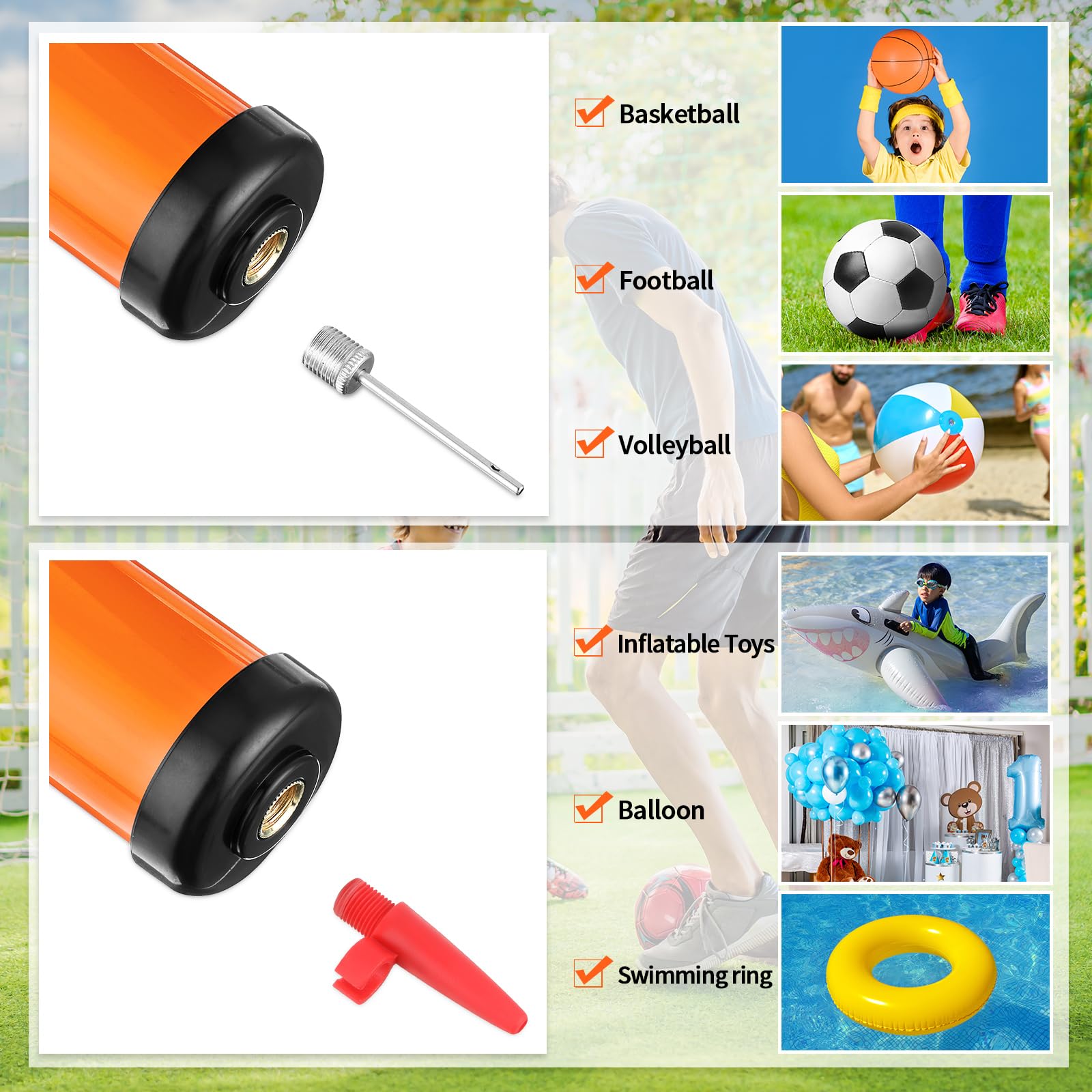 10 bombas de bolas para pelotas deportivas con aguja y manguera de extensión a granel para baloncesto, fútbol, voleibol (naranja, estilo hueco) 5