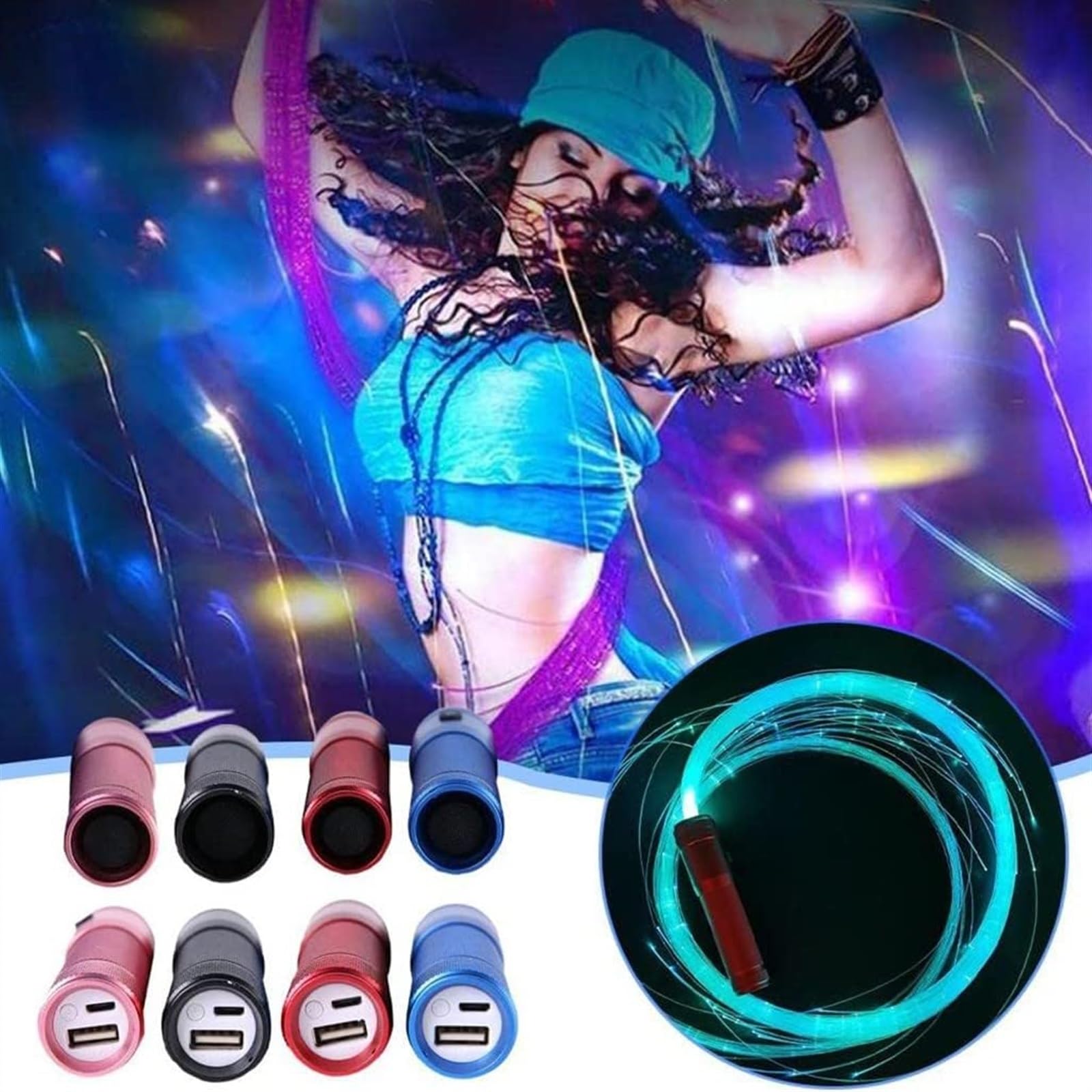 ELzEy Frusta in Fibra Ottica LED 6Ft Frusta LED Dance, modalità Effetto Colore 36 Pixel Light-Up Frusta Flusso di Luce Spettacolo Rave Musica