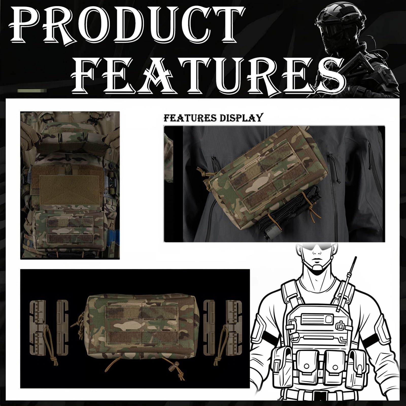 Marsupio Tattico Molle Admin per Gilet, Marsupio, Marsupio Multiuso, Borsa Tattica EDC(Brown)