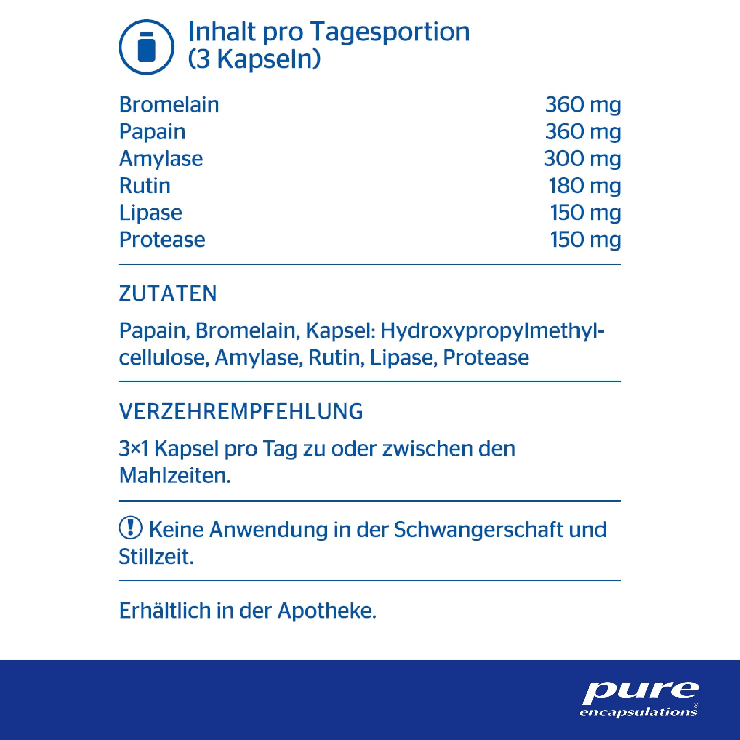 Pure Encapsulations - A.I. Enzymes - Pflanzliche Enzym-Kapseln mit Bromelain & Papain - 360 mg pro Tagesdosis - Vegan & Hypoallergen - 60 Kapseln