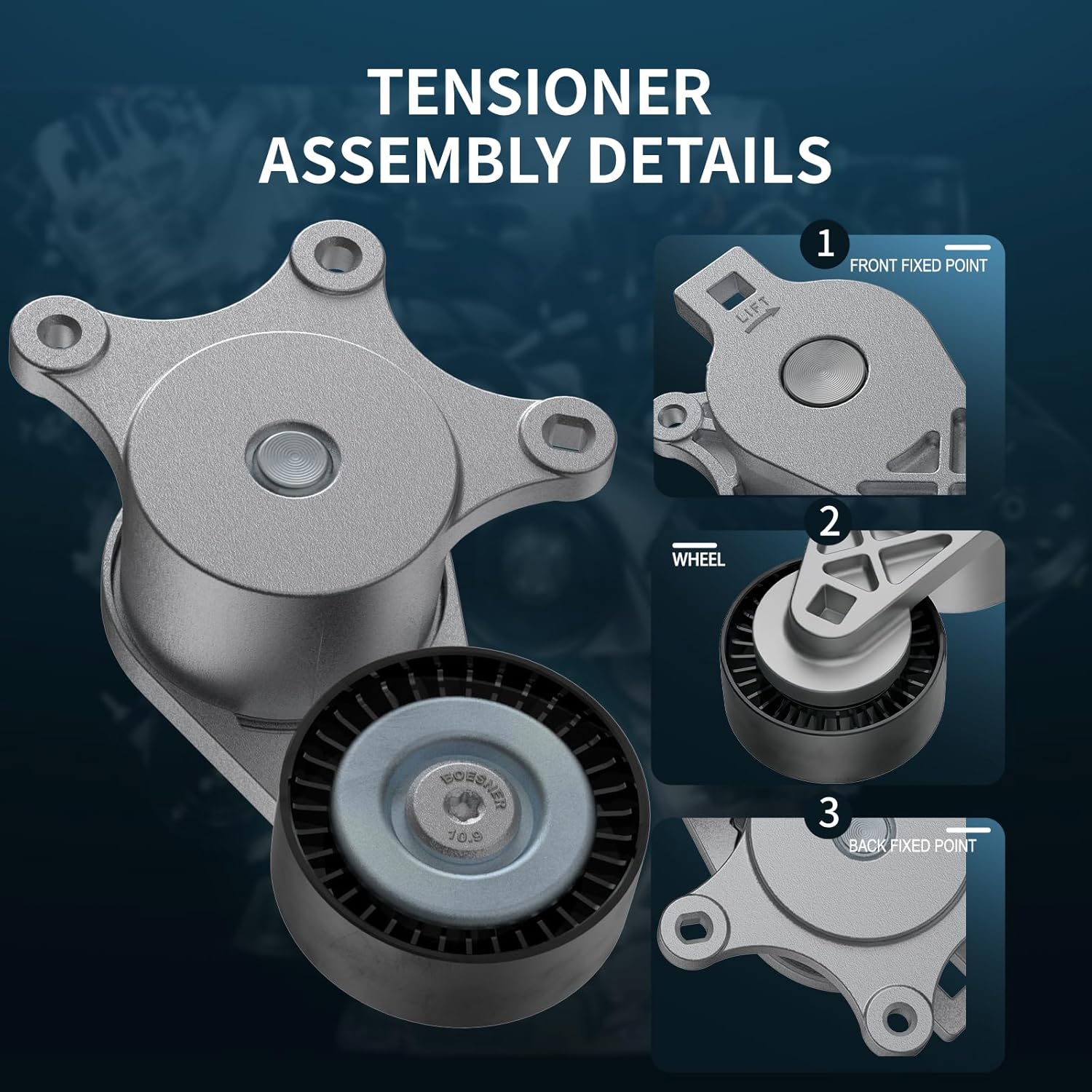 Belt Tensioner Assembly with Pulley(3.5/L3.7L V6) Compatible with Ford Explorer Edge Flex Fusion, Taurus Taurus X, Lincoln MKS MKT MKX MKZ, Mercury Sable, Mazda6 CX-9 Replace#38485 BT4E6B209CC