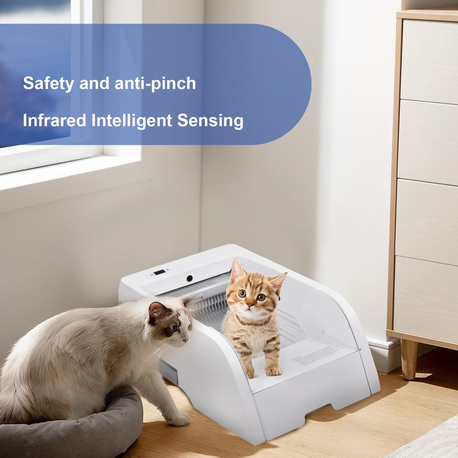 Lettiera per Gatti con Pulizia Automatica 5L Pulsante o Telecomando APP Sotto i 45 Decibel Lettiera Gatto con Sensore a Infrarossi e Protezione dalle Perdite 20 KG Massimo 73,8x25x45 cm