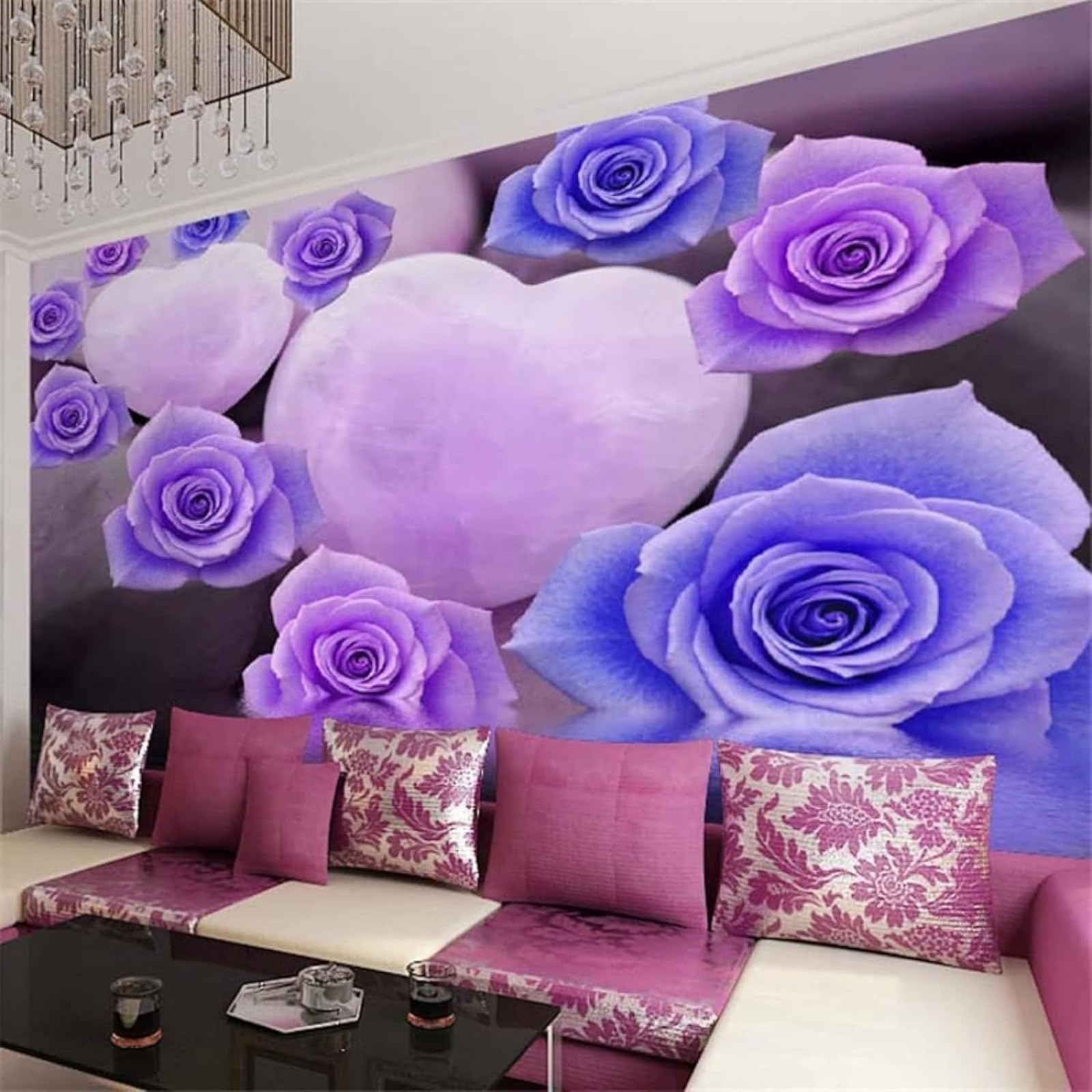 Décoration Murale 3D Violet Fleur Paysage Papier Peint Panoramique Salon Chambre 430x300