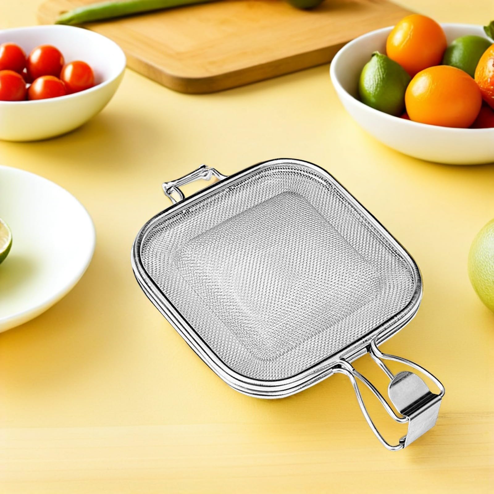 Pinza da Cucina in Acciaio Inossidabile Rete per Cottura Arrosto e Bordo Arrotondato, per Tostare Pane e Verdure Asciutte