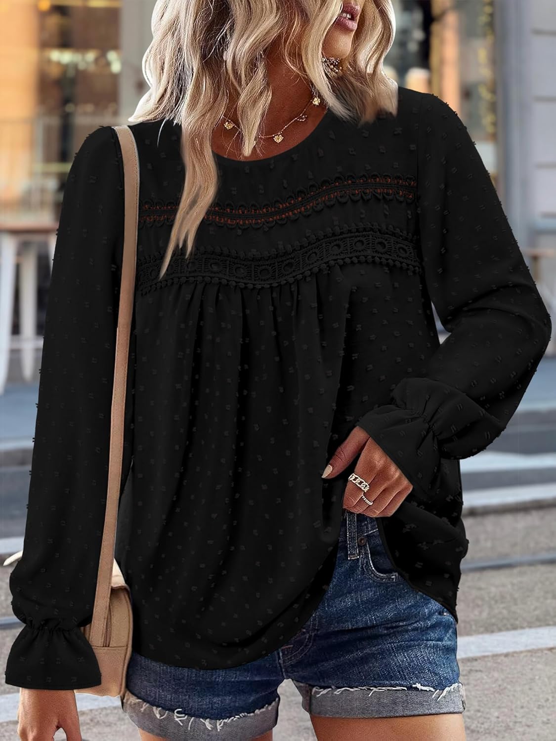 BETTE BOUTIK Womens Boho Fall Long Sleeve Shirts Crewneck Dressy Casual Blouses Trendy Flowy Tops - Image 2