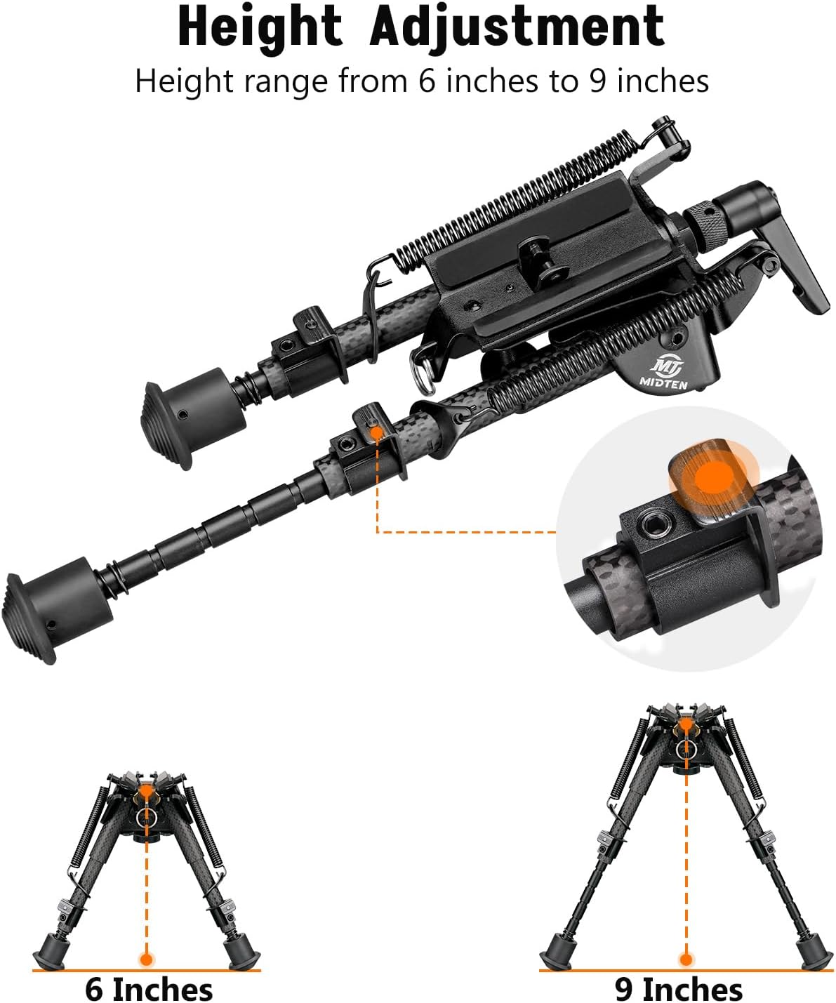 MidTen Bipods for Rifles with Pivot Tilt Rifle Bipod Detachable S Lock for Target Shooting and Hunting