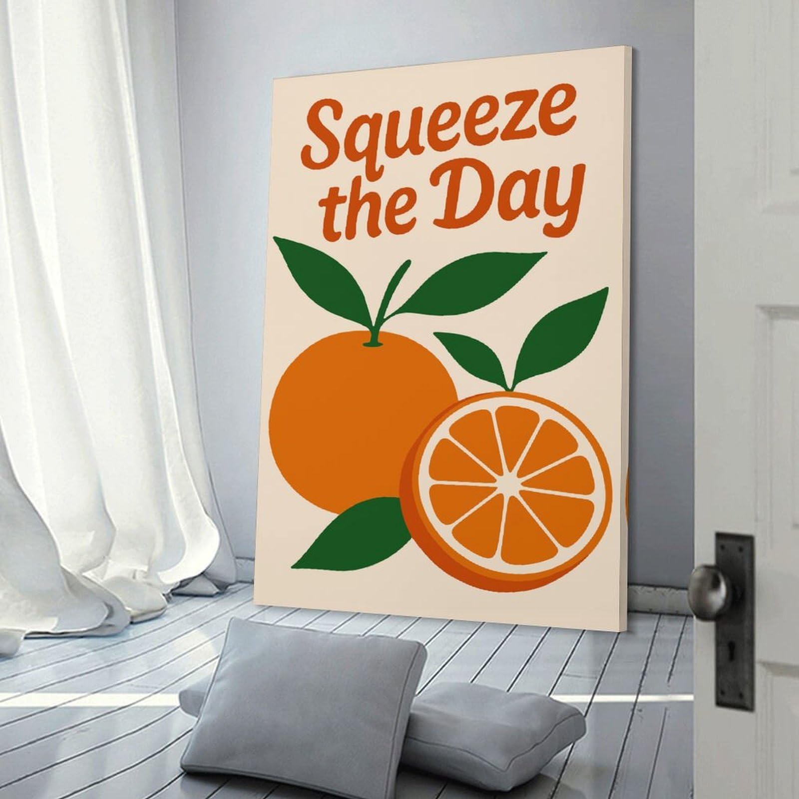 Junmoney Squeeze The Day Orange Illustration Decorative Canvas Print, 24x36inch(60x90cm), for Hallway, Entryway Or Landing, Home Artwork for First Impressions