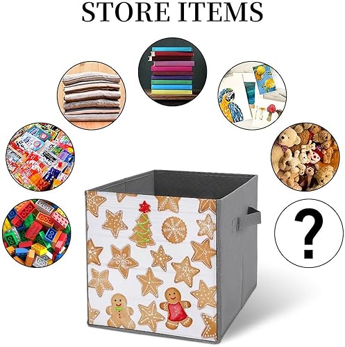 Miniatura 6 de Christmas Gingerbread Star Storage Cubes,Fabric Collapsible Storage Bins with Dual Handles,merry Xmas Foldable Cube Baskets for Shelf,Closet