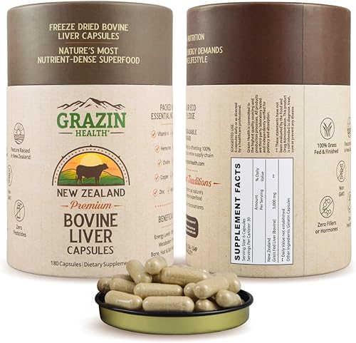 Hígado de res alimentado con pasto de Nueva Zelanda - Liofilizado 3000 mg por porción (500 mg por cápsula) (30 porciones)