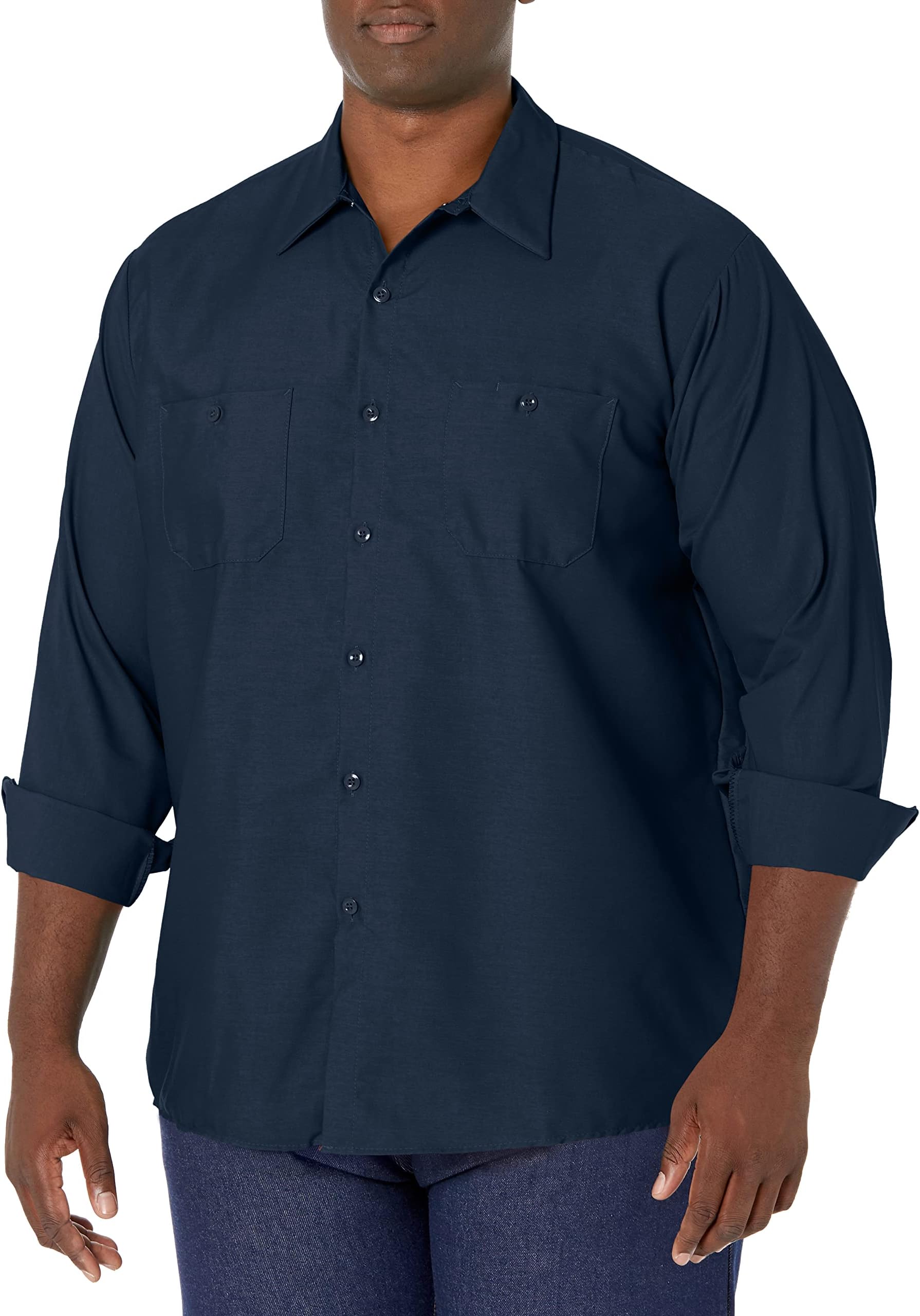 Men's Long Sleeve Industrial Work Shirt | Moisture Wicking Button Up, Wrinkle Resistance Fights Fading & Stains