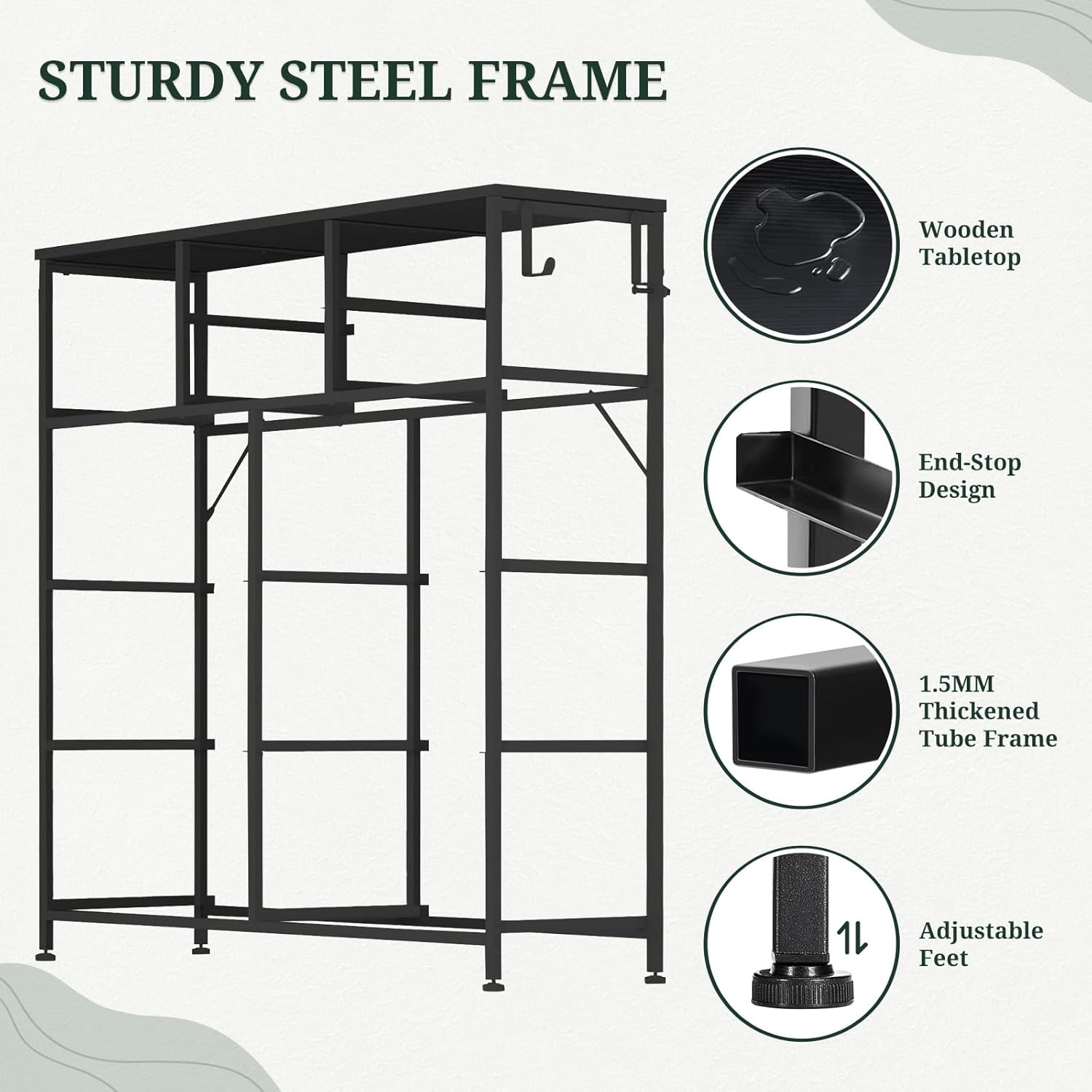 Dresser for Bedroom with Side Pockets and Hooks, 10 Drawers Storage Organizer Chest of Drawers, Sturdy Metal Frame for Living Room, Hallway, Closet, Black