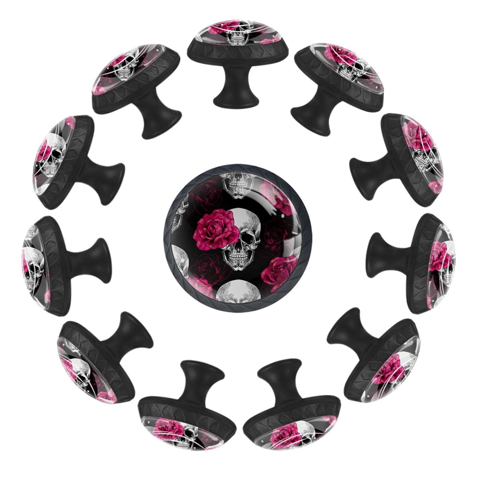 Boutons de tiroir têtes de mort au design poétique avec roses pour une déco unique