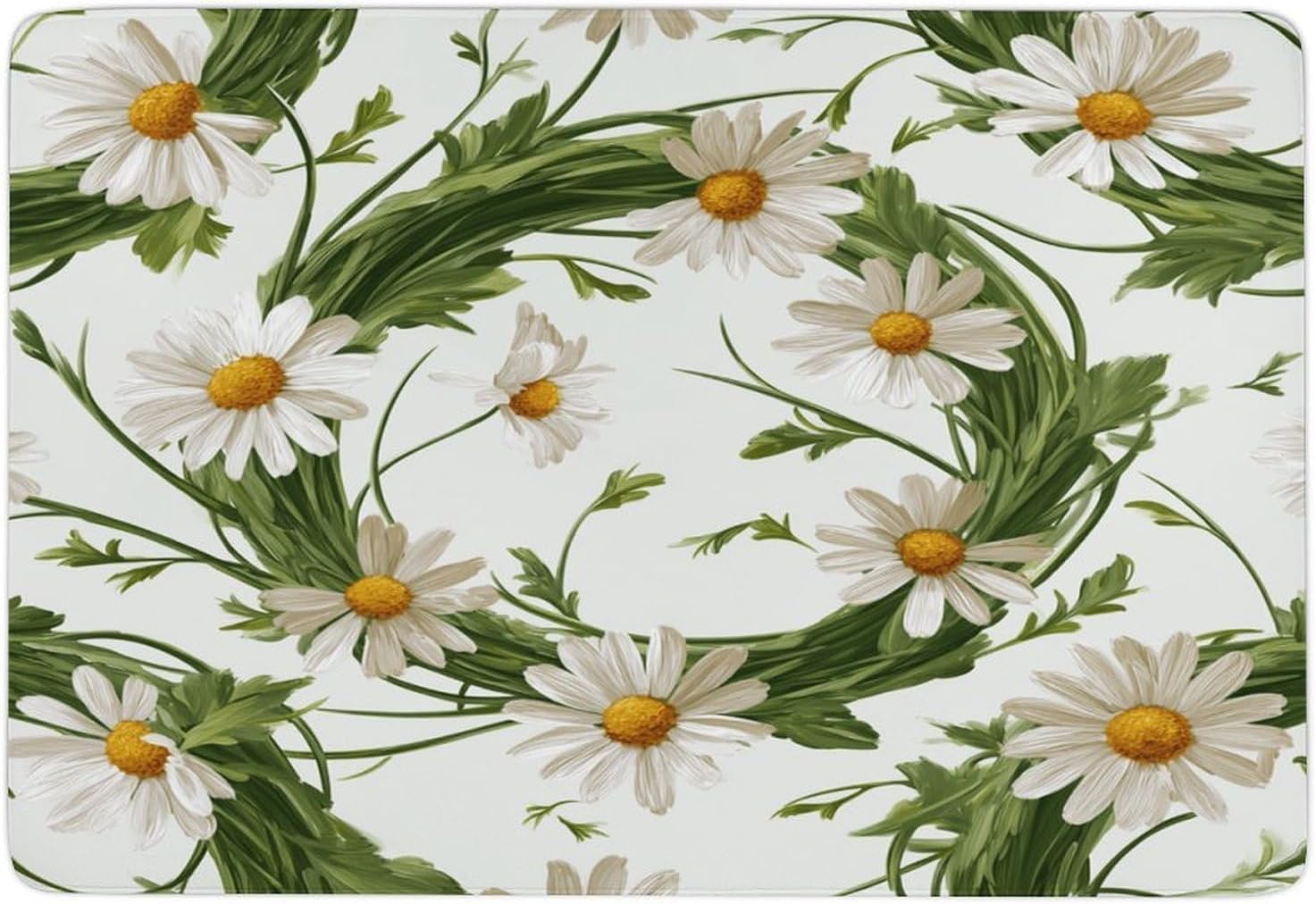 Meadow Daisy Cluster Soft Coral Velvet Rug, Non-Slip PVC Back Absorbent Floor Mat 60×150cm