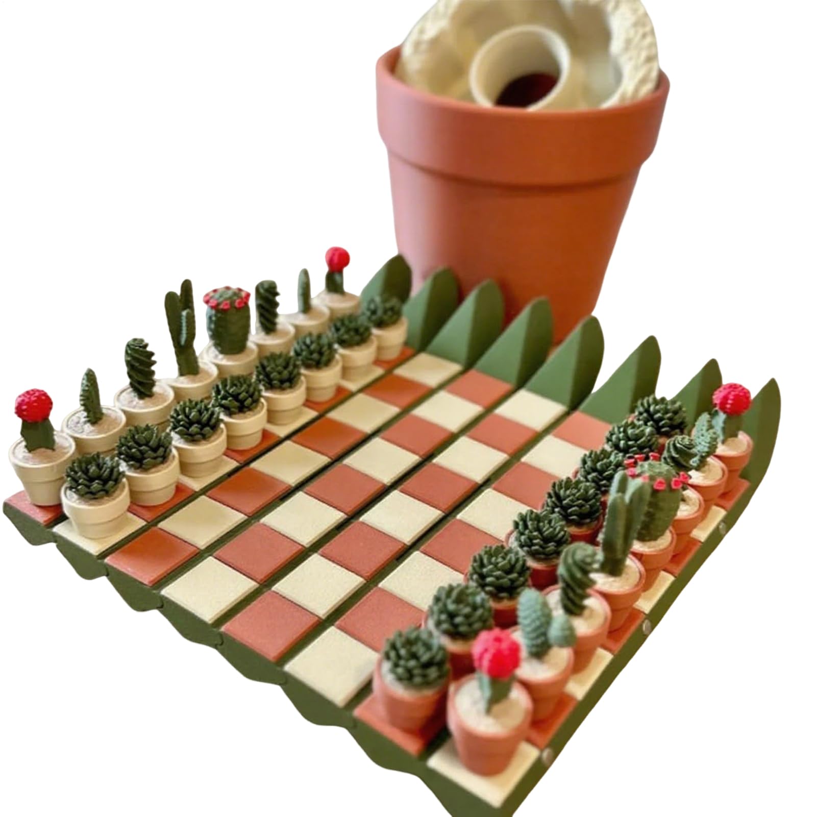 3D Printed Cactus Chess Board Games - Jeux D'échecs Cactus Imprimés en 3D - 32 Pièces Enroulables, Jeu D'échecs Pliable pour Débutants, Centre De Table De Voyage, Décoration Intérieure