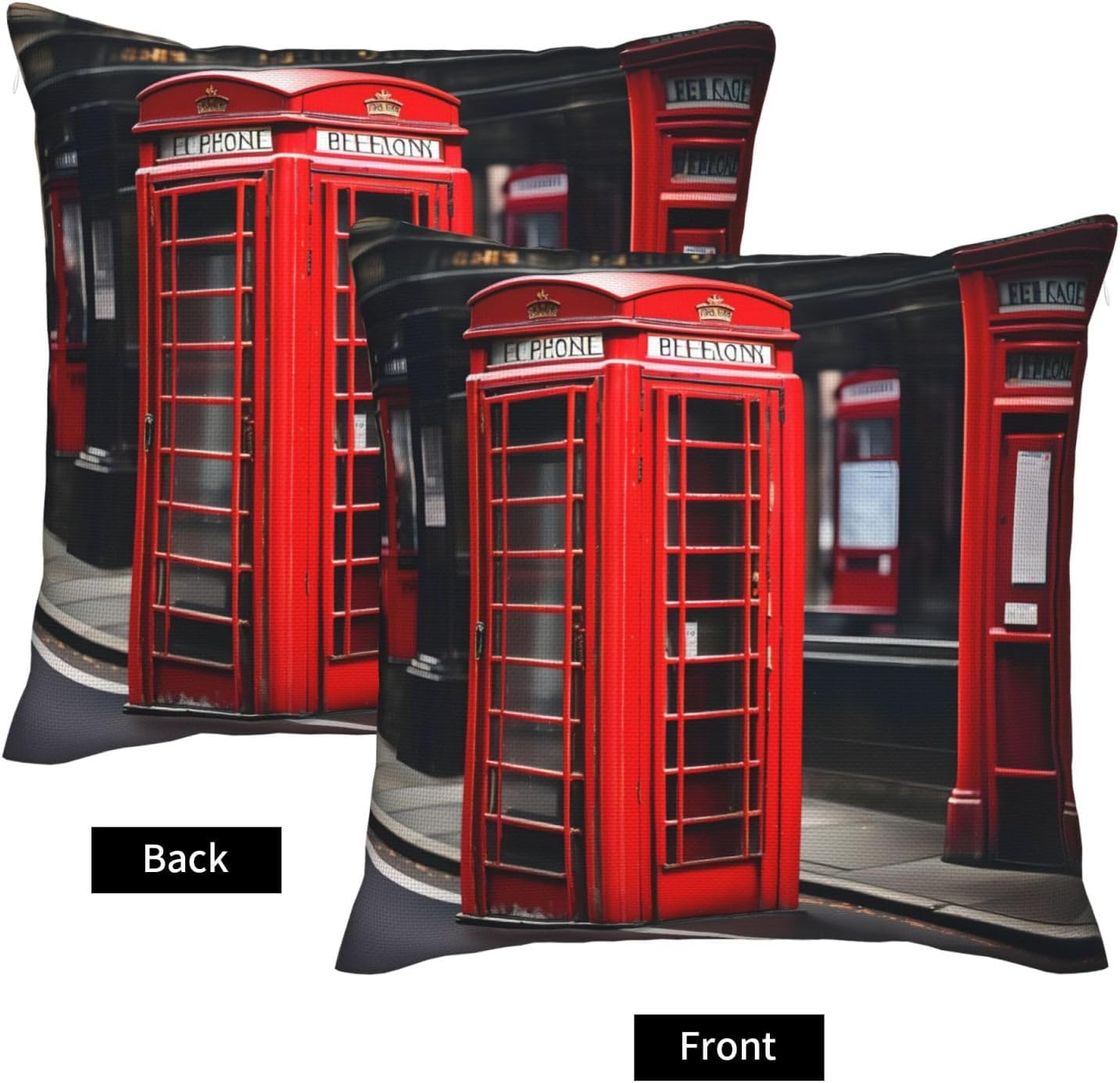 Red Phone Booth London Street Imitation Linen Pillowcase -2 Sets, Fashionable Home Decoration, Used for Sofas, Gardens, beds
