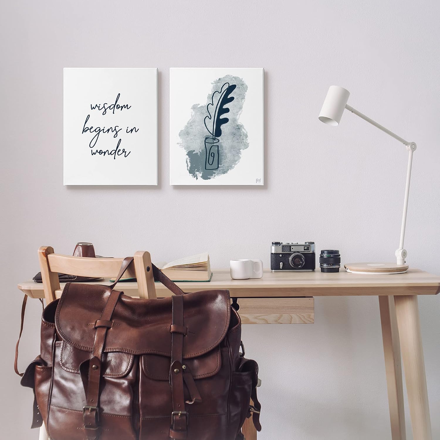 'Wisdom Begins in Wonder Blue Ink Quill'| 2pc Canvas Art Set 2 | Stupell Industries | 16 x 20 Inches, Easy to Hang and Sturdy, Made in USA, by Birch&Ink