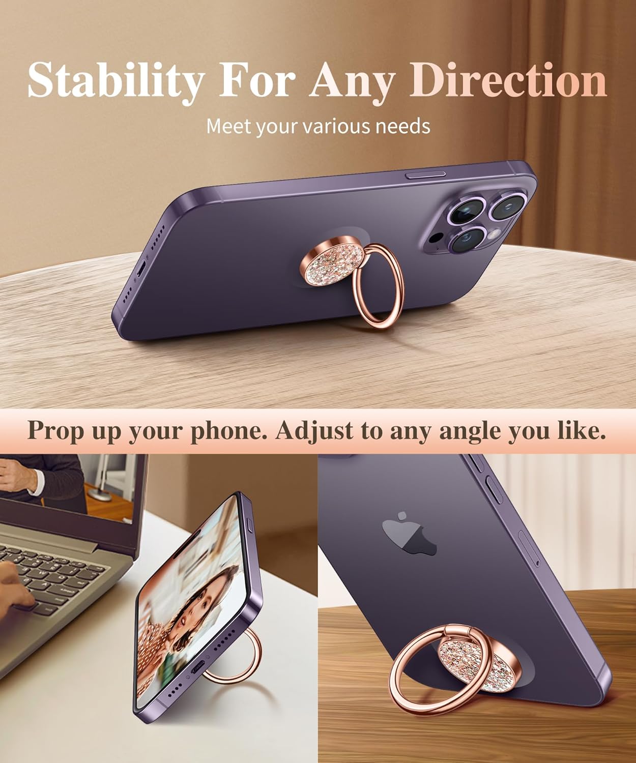 GVIEWIN Bundle-Compatible with Samsung Galaxy S26 Plus Case（Magic Butterfly）+ Glitter Cell Phone Ring Holder (PinkGold Glitter)(2 Items Bundle)