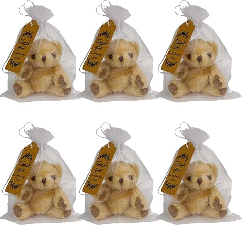 MUMUmumu Mini oso de peluche marrón de 5 pulgadas, 6 piezas, llavero de bricolaje, manualidades, decoración de fiesta, accesorios de decoración para