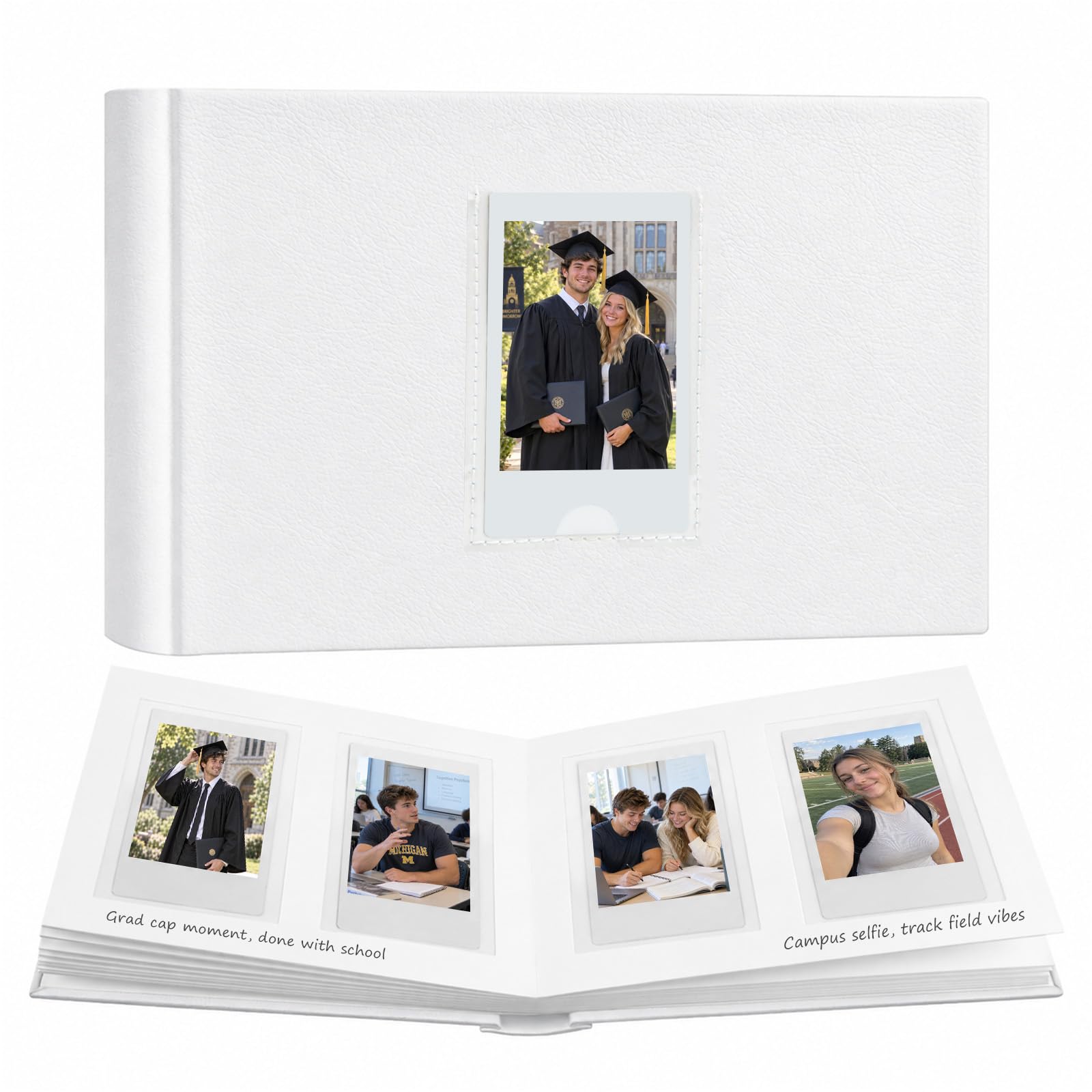 Veicevol Photo Album with Writing Space for Fujifilm Instax Mini 12 11 9 40 90 8 7 Evo Liplay Instant Camera, 64 Pockets Photo Album for Polaroid, Leather Cover Handmade Paper 2x3 Photo Album (White)-picture-10