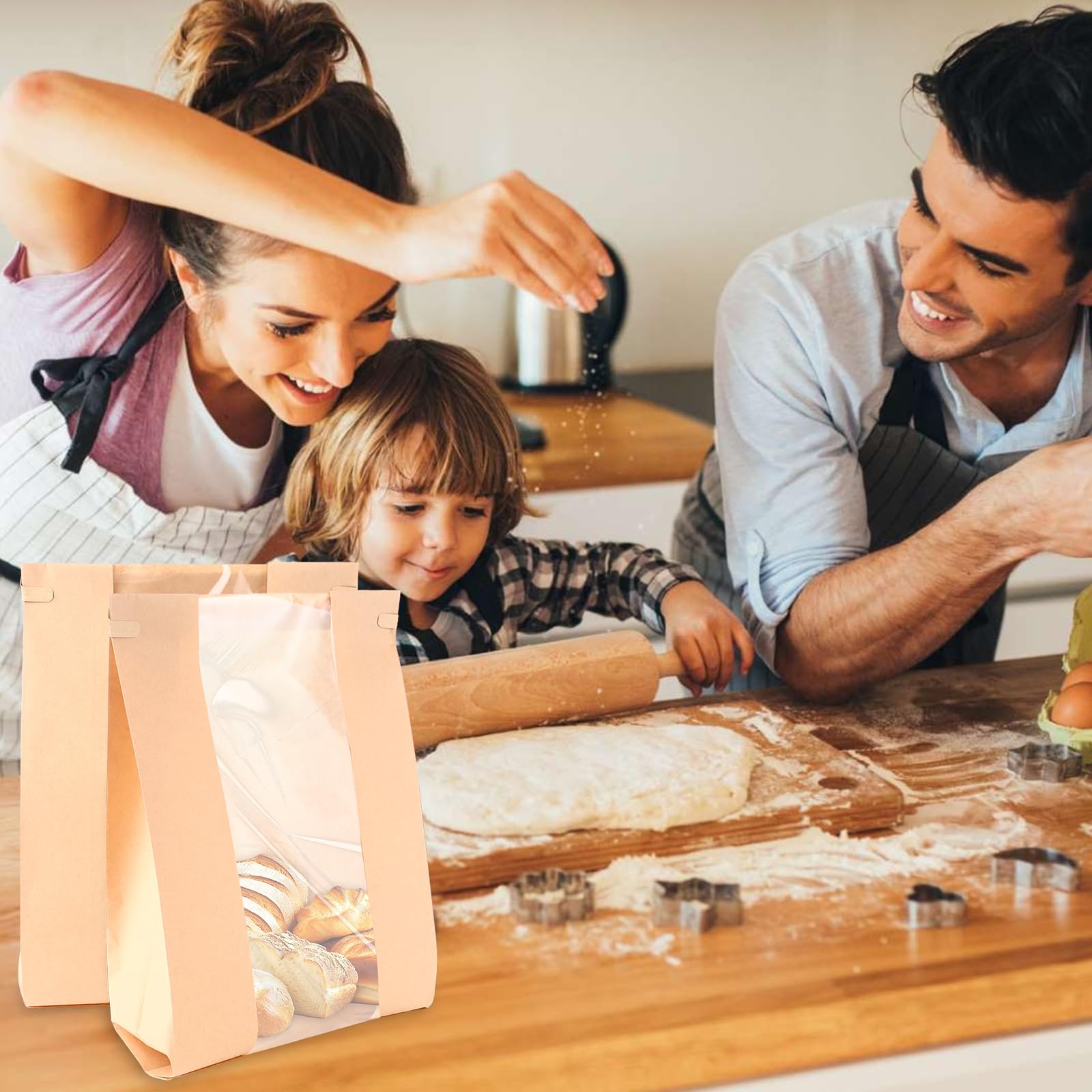 STARVAST Brottüten Papier Groß Bäcker (100er-Pack) - Lebensmittelechte Braune Papiertüten mit Fenster - Papiertüten Braun für Hausgemachtes Brot, Sauerteig, Laib, Kekse, Geschenke - 21 x 9 x 35 cm