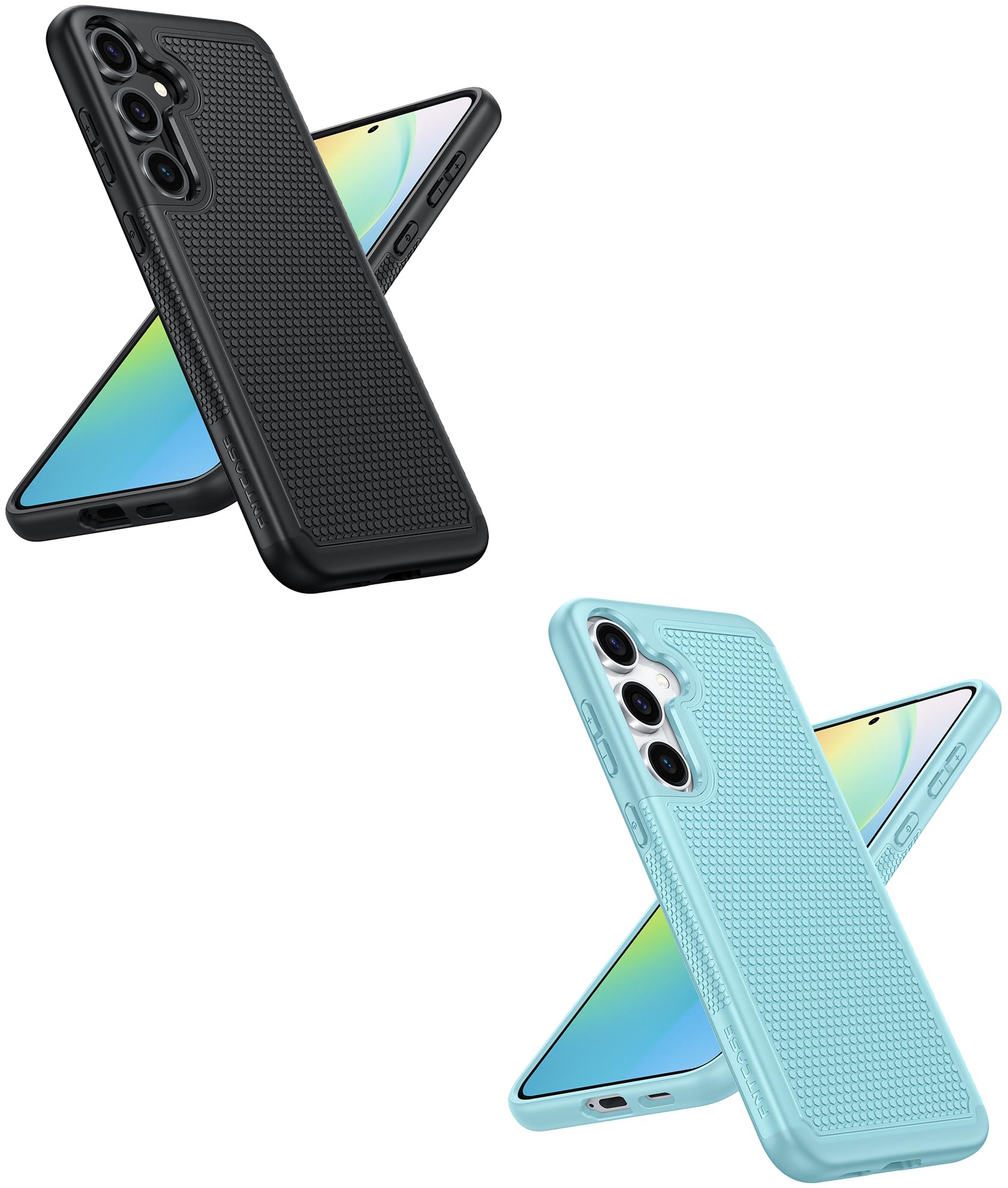 FNTCASE for Samsung Galaxy S24 Case: Dual Layer Heavy Duty Cell Phone Protective Cover Shockproof Rugged with Non-Slip Textured - Military Drop Protection Bumper Tough - 2024, 6.2inch (Black+Teal)