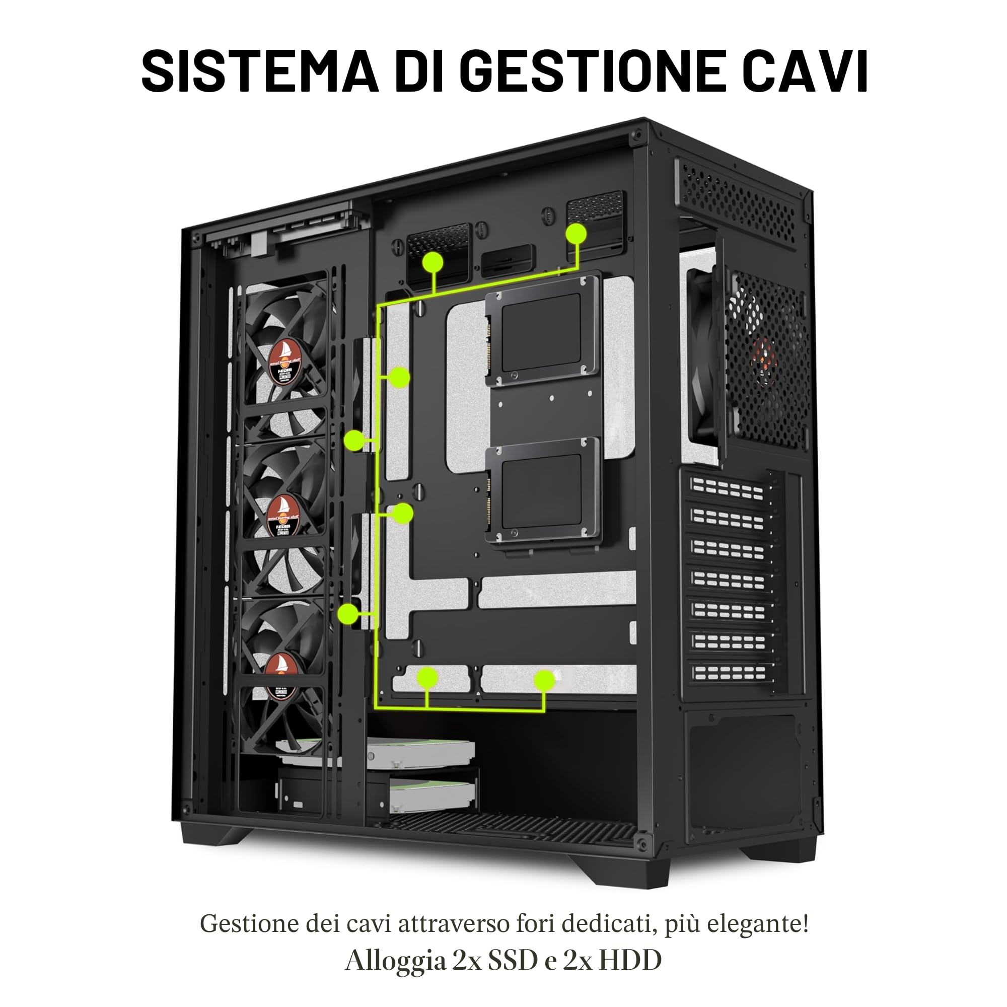 KEDIERS Case PC Preinstallato con 4 × 120MM Ventola Nera, Case PC Mid Tower ATX, Case Computer con Vista Panoramica Pannello Frontale in Vetro Temperato, Nero, P4