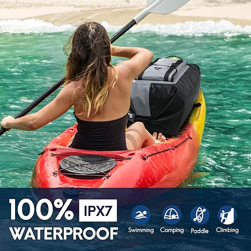 Miniatura 2 de Haimont Mochila impermeable Roll Top Dry Bag Kayak Dry Mochila IPX7 para exteriores Dry Pack Boating Pesca 60L, NegroGris