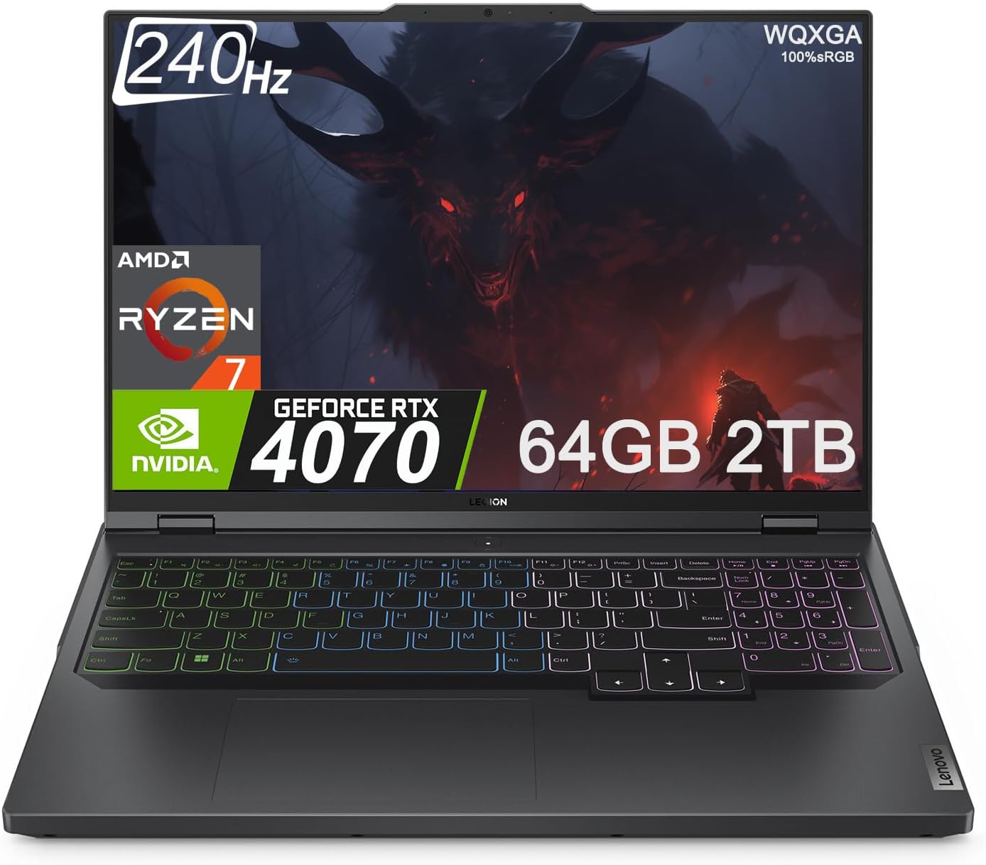 2024 LenovoLegion Pro 5 Gaming Laptop (16 2K 240Hz, GeForce RTX 4070 8GB 140W, AMD Ryzen 7 7745HX (Beat i7-12700H), 64GB DDR5 RAM, 2TB SSD) 4-Zone RGB Backlit, Wi-Fi 6E, Win 11 Home, Onyx Grey