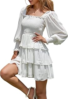 Byinns Vestido de manga larga con volantes y cuello cuadrado para mujer, estampado floral, con lazo en la espalda, vestido...