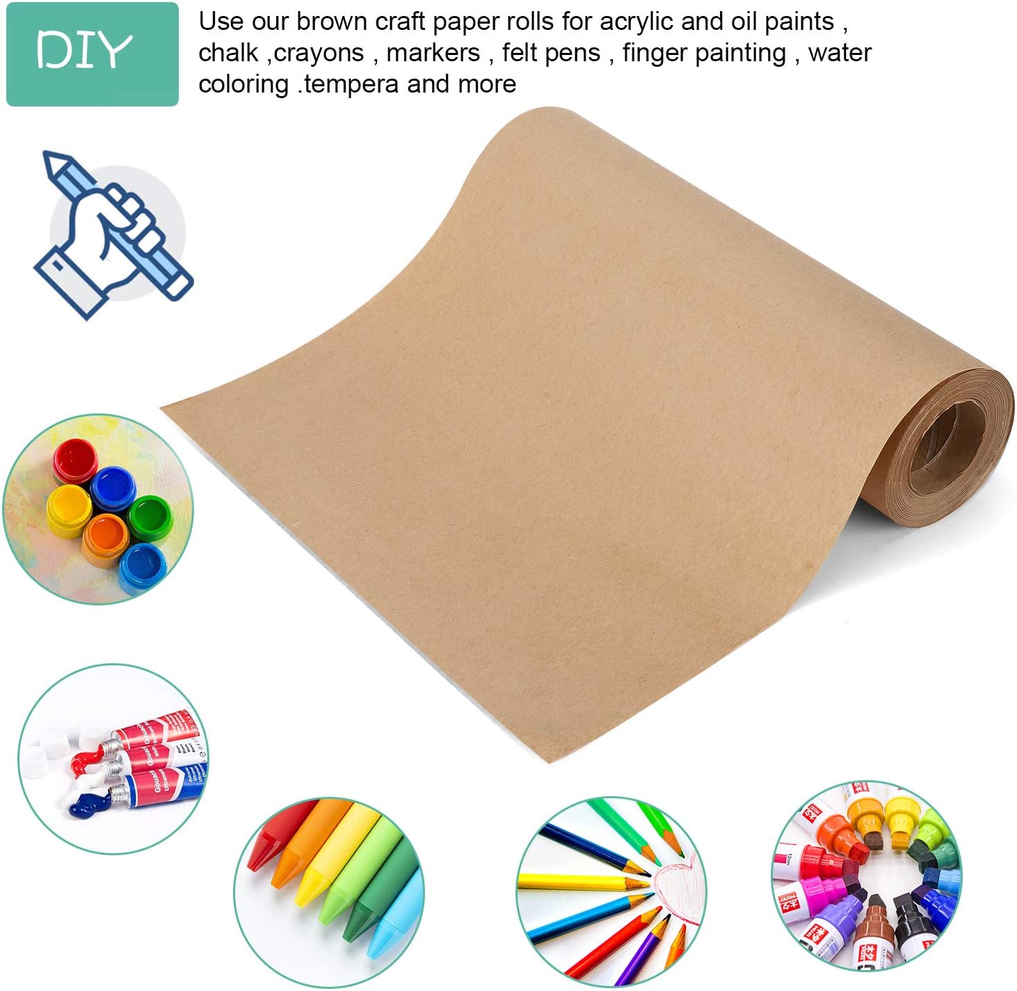 Brown Kraft Paper Roll - 12 inch x 100 Feet (30M)- Natural Recycled Paper Perfect for Crafts, Art, Small Gift Wrapping,Parcel Shipping ect, 100% Recycled Material