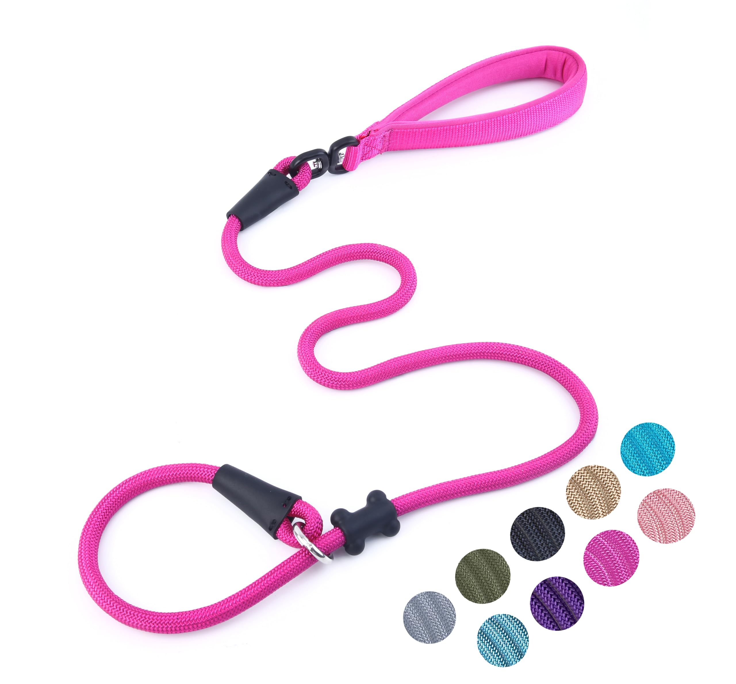 Slip Lead Dog Leash，Strong Nylon Rope Leash and Padded Handle,No Pull Outdoor Walking Training Lead for Small Medium Large Dogs(Fuchsia,1/2"×4ft)