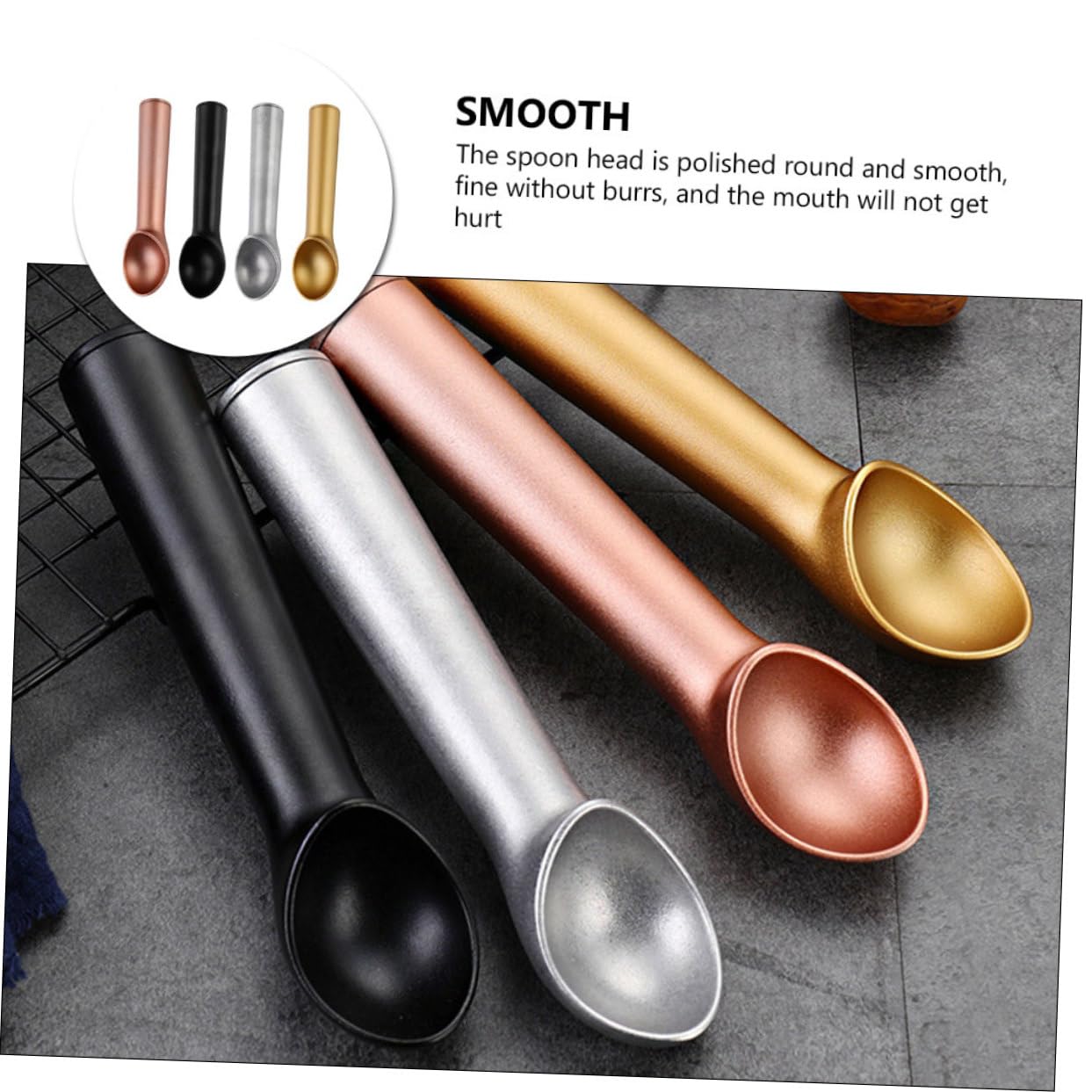 GLEAVI 4pièces Cuillère à Glace Cuillère à Crème Glacée Pratique Pour Glace Melons Fruits Surface Lisse