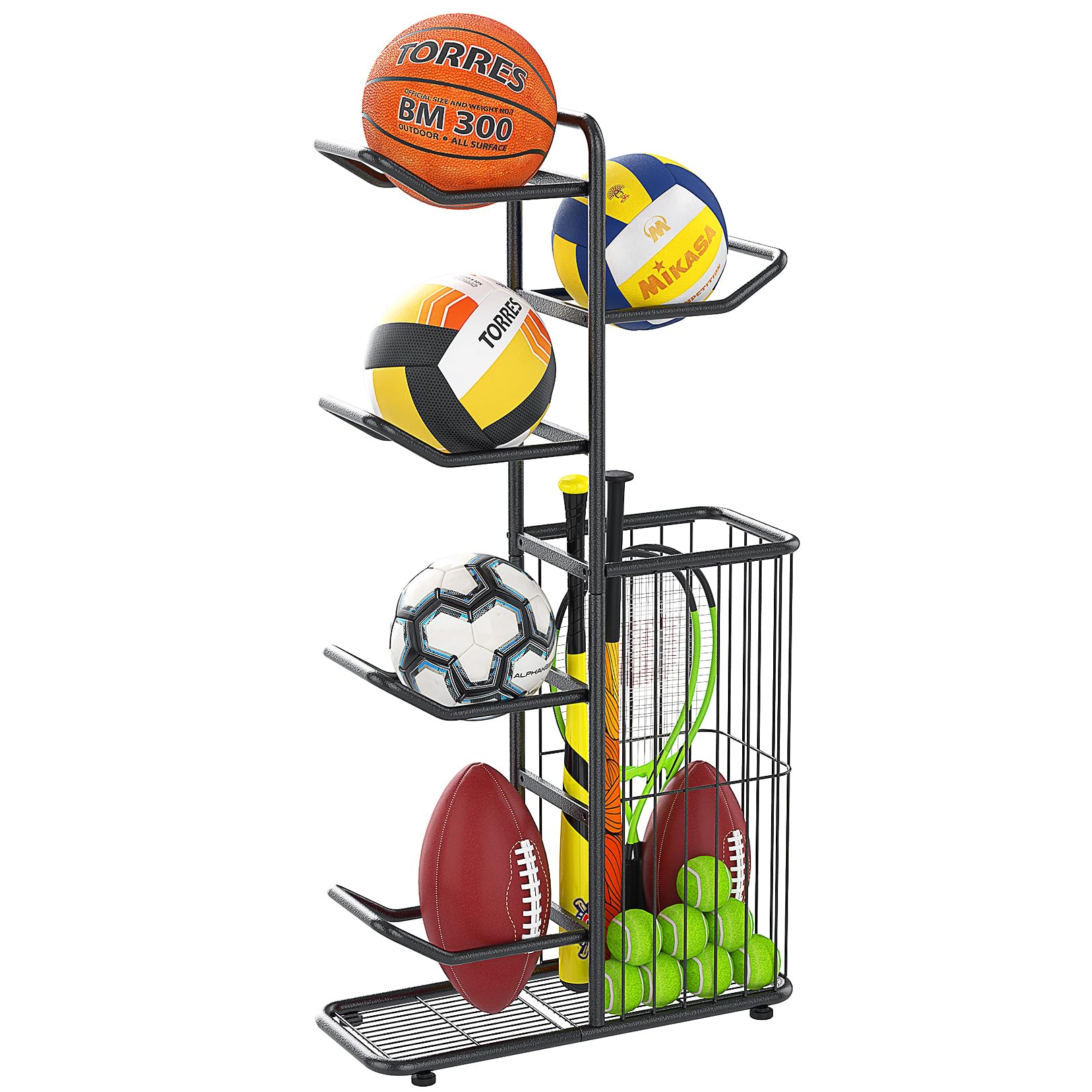 Gadroad Ball Storage Rack Basketball Storage Holder Sports Equipment Storage Rack, Basketball Racks for Balls, 5-Balls Stand for Garage Basement Living Room