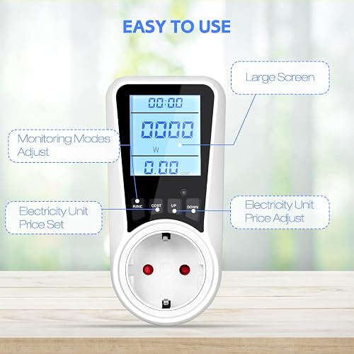 Vinabo Electric Consumption Meter,Current Consumption Power Meter,16A/3680W Italian Power Meter with LCD Screen,7 Monitoring Modes,Overload Protection - 6