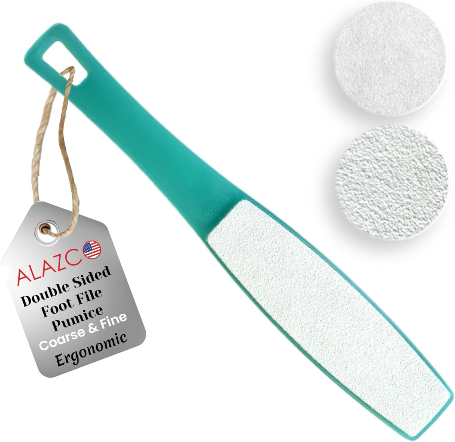 ALAZCO Double Sided Foot File Pumice Stone - Ergonomic Heel Scrubber for Instant Smooth Feet, Callus Remover & Pedicure Tool
