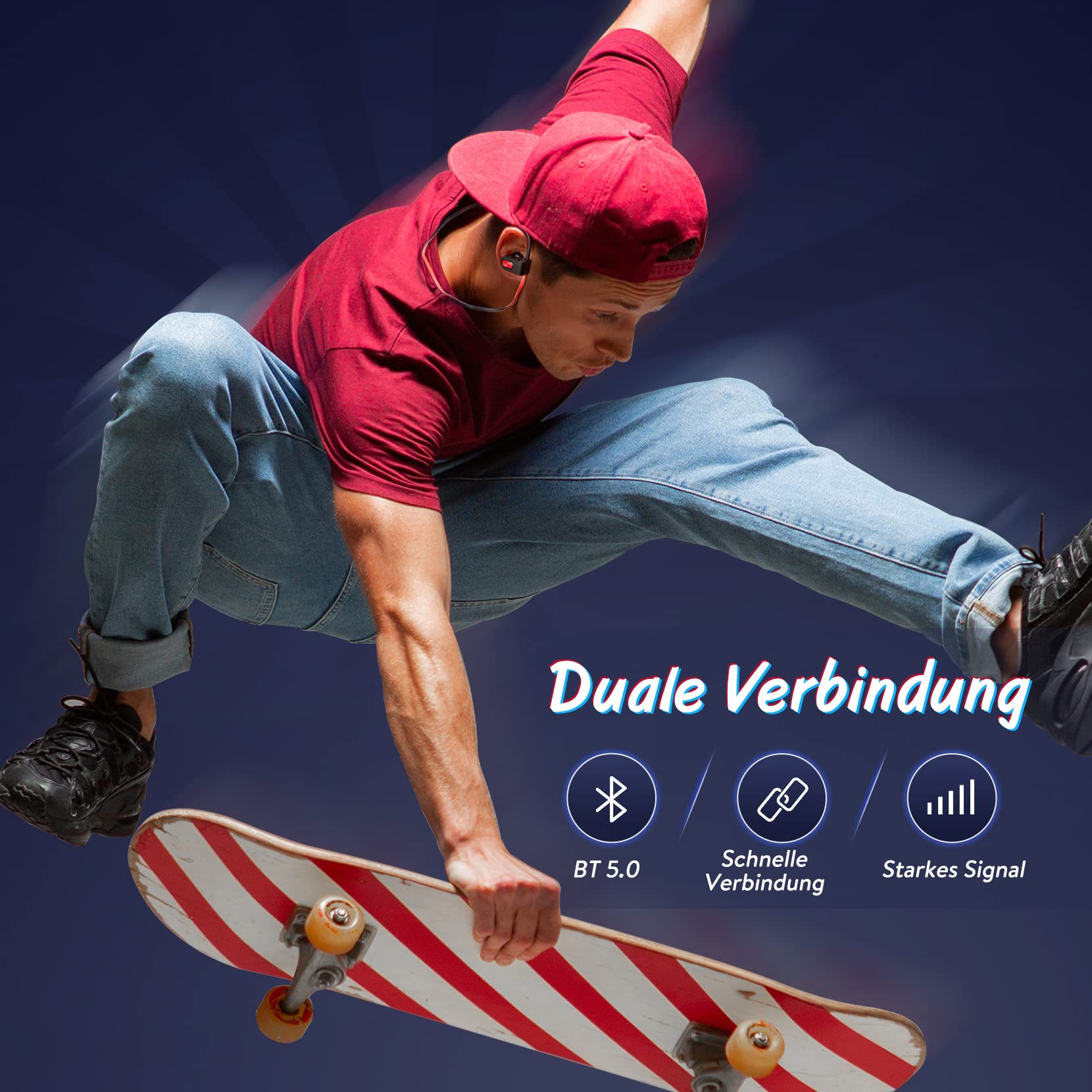 Bluetooth Kopfhörer, Kopfhörer Sport In Ear mit 16 Stunden Spielzeit | IPX7 Wasserdicht/Bass Stereo Sound, Sportkopfhörer mit Mikrofon für Joggen/Laufen