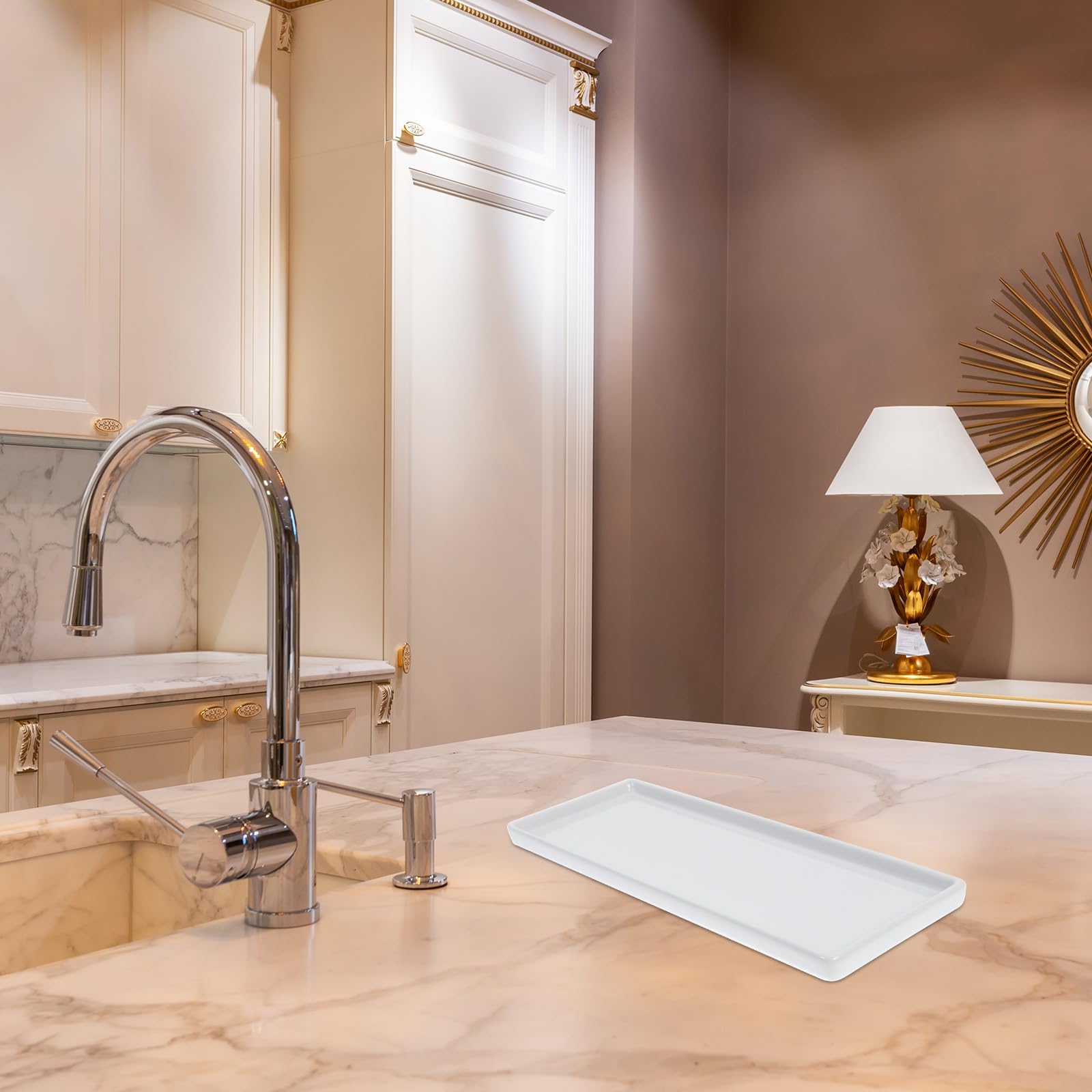 Cabilock Vassoio Portaoggetti in Ceramica Bianca, Vassoio Rettangolare Per Bagno, Organizer Per Profumi E Gioielli, Porta Spazzolini E Sapone, Ideale Per Casa E Hotel