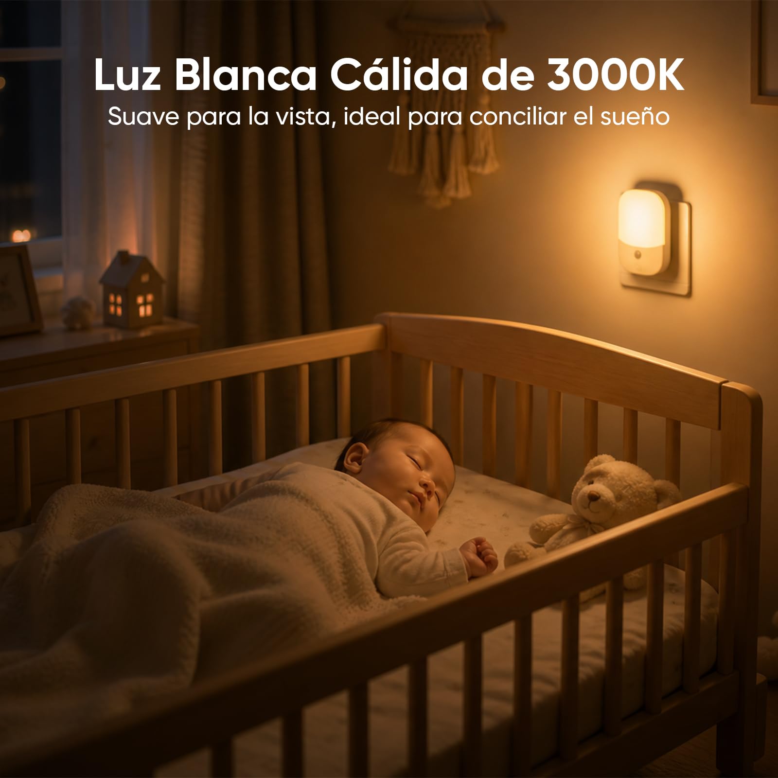 Suright 2 Piezas Luz Nocturnas infantil con Enchufe, Sensor de Luz Inteligente Crepuscular, 5 Brillos Regulables, 3 Modos, Blanca Cálida Lámpara Noche para Habitación Bebé, Escalera, Cocina, 0,3W